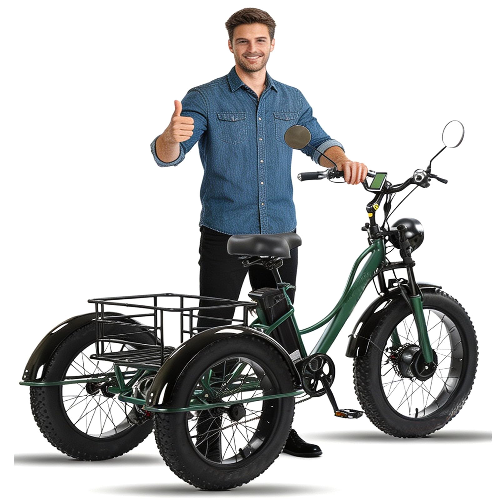 Triciclo Electrico Adultos 24 Pulgadas 3 Ruedas 200 kg Carga Altura Ajustable Cesta Trasera Ejercicio Compras Azul