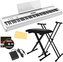 Roland FP-60X 88-Key Digital Piano - White Bundle with Adjustable Stand, Bench, Deluxe Sustain Pedal, Online Piano Lessons, Instructional DVD, and Austin Bazaar Polishing Cloth