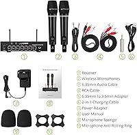 Vista 9 de LiNKFOR UHF - Sistema de micrófono recargable de mano, micrófono inalámbrico dual de metal con Bluetooth, entrada/salida RCA, salida de 0.250 in
