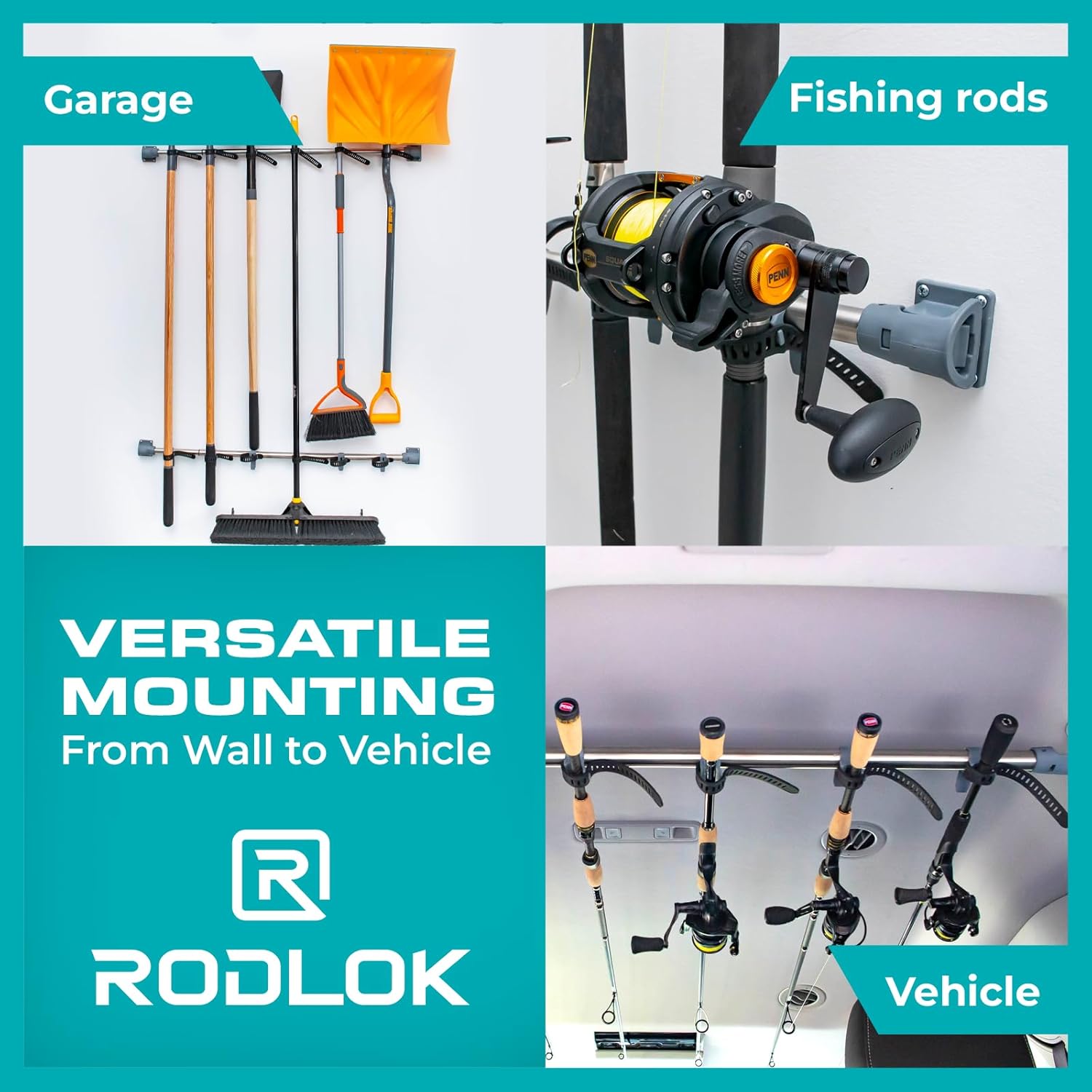 2 Pc Fishing Rod Holder for Car- Fishing Pole Rack - SUV Truck Fly Rod Holder - Holders for Garage Organization & Storage Rack Wall Organizer for Mops, Brooms, Shovel- Car Clothes Hanger bar