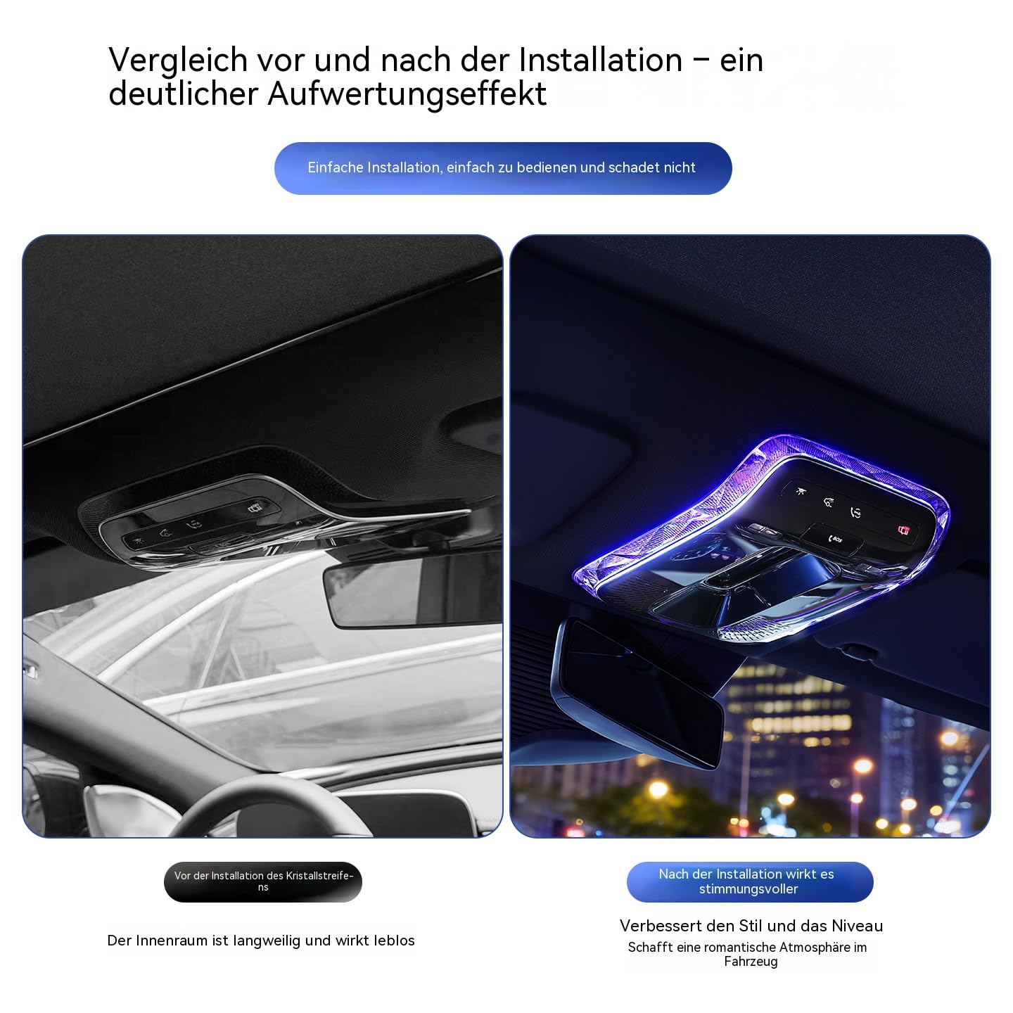 Kristall-Zierleiste kompatibel mit E-Klasse W214 / C-Klasse W206 / GLC X254 / S-Klasse W223, Rahmen für Dachleselampe, hochtransparentes PC-Material, Diamant-Effekt Innenraum-Dekor – 1 Stück (W206)