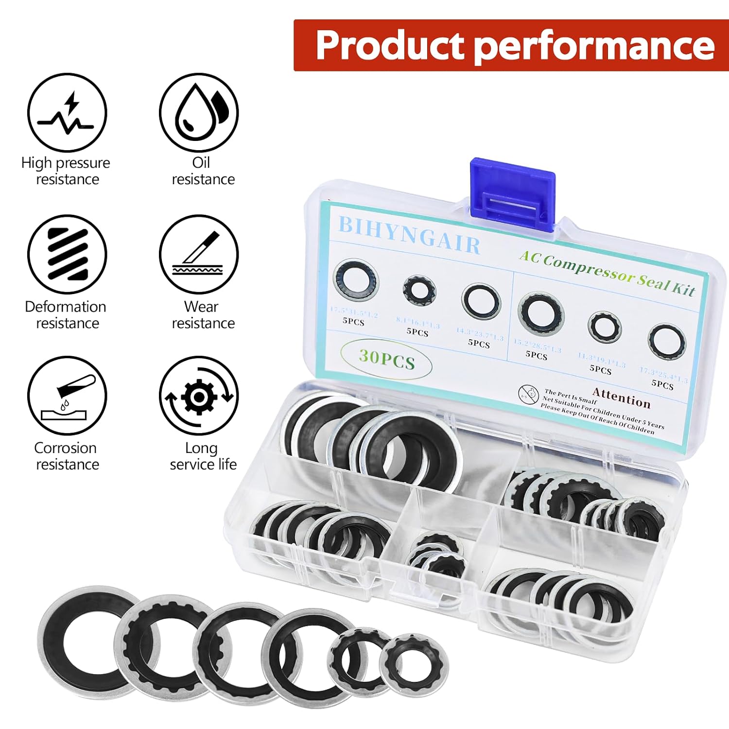 Hovom 30PCS Car A/C O Ring Kit, Automotive AC Gasket Kit, Air Conditioning Gasket Sealer Assortment with 6 Sizes, Air Conditioning Compressor Port Seal Washer Replacement for Car Truck SUV (Black)
