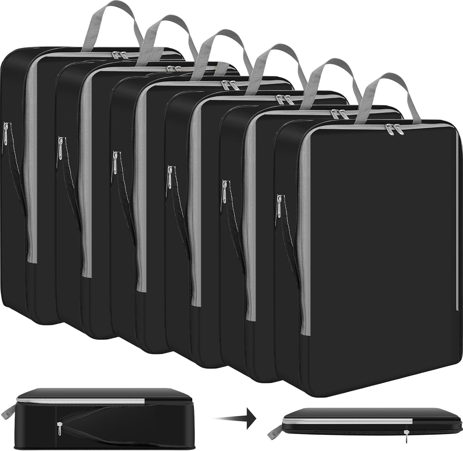 Hosuly 6 Pcs Compression Packing Cubes for Travel XL Expandable Luggage Organizers for Save Space Family Long Trips(Black 01,17.3 x 12.6'')