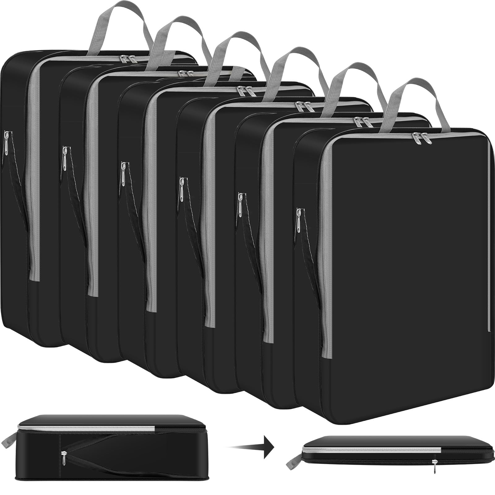 Hosuly 6 cubos de embalaje de compresión, accesorios de viaje, 17.3 x 12.6 pulgadas, organizadores de embalaje grandes expandibles para bolsas de viaje de compresión de equipaje (negro)