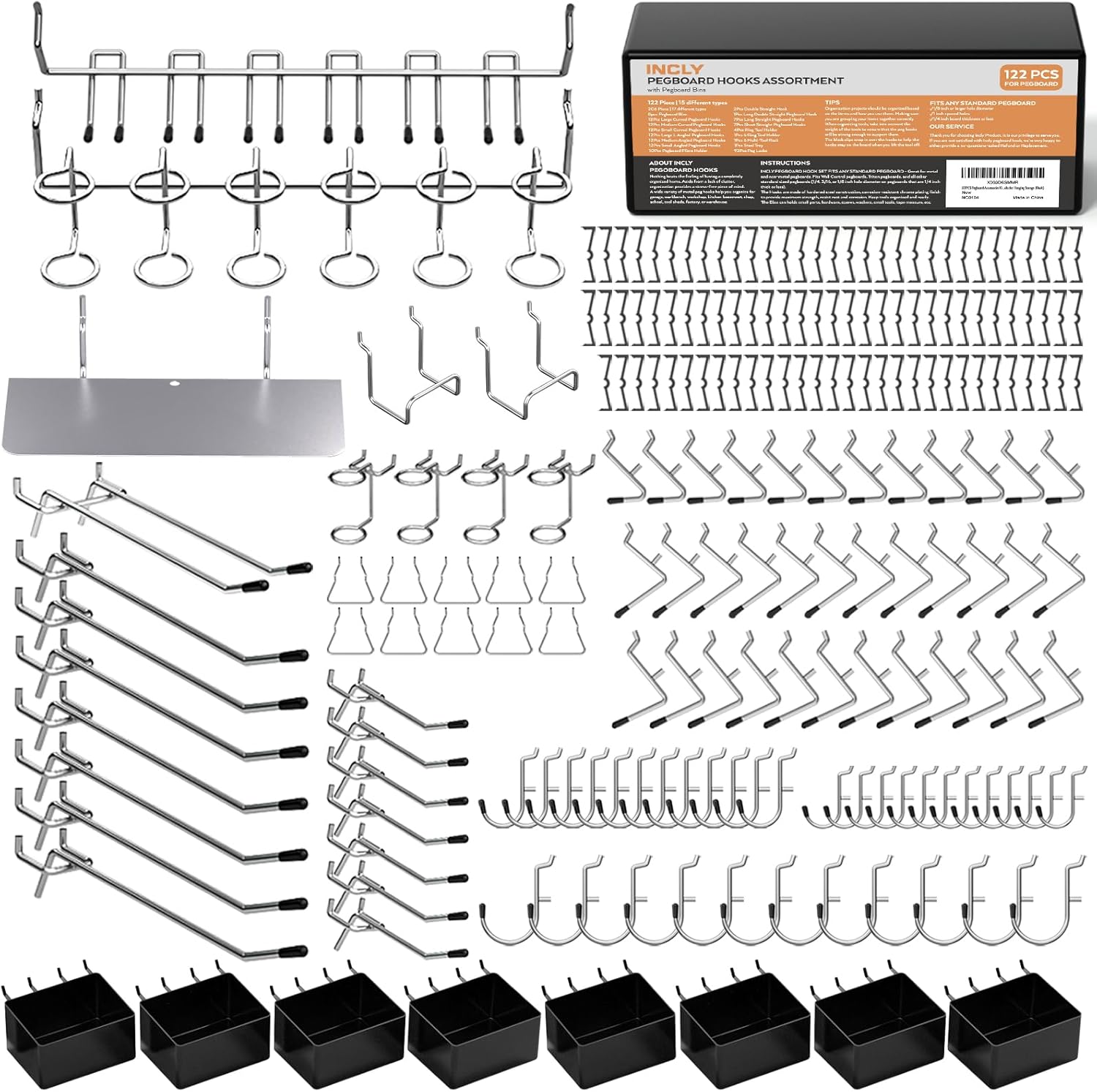 INCLY 206PCS Pegboard Hooks Assortment, Pegboard