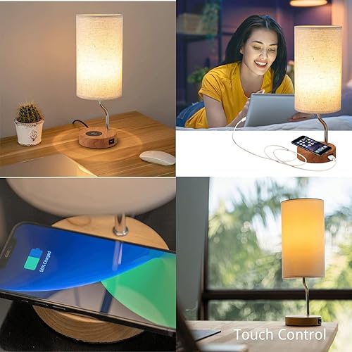 Miniatura 6 de Lámpara de mesita de noche inteligente mejorada con cargador inalámbrico y puerto USB, lámpara de escritorio LED de control táctil para dormitorio,