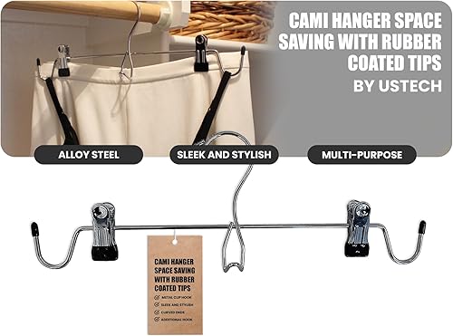 Miniatura 1 de Colgador para camisola que ahorra espacio con puntas recubiertas de goma, perchas de acero para pantalones con clips para camisetas sin mangas y