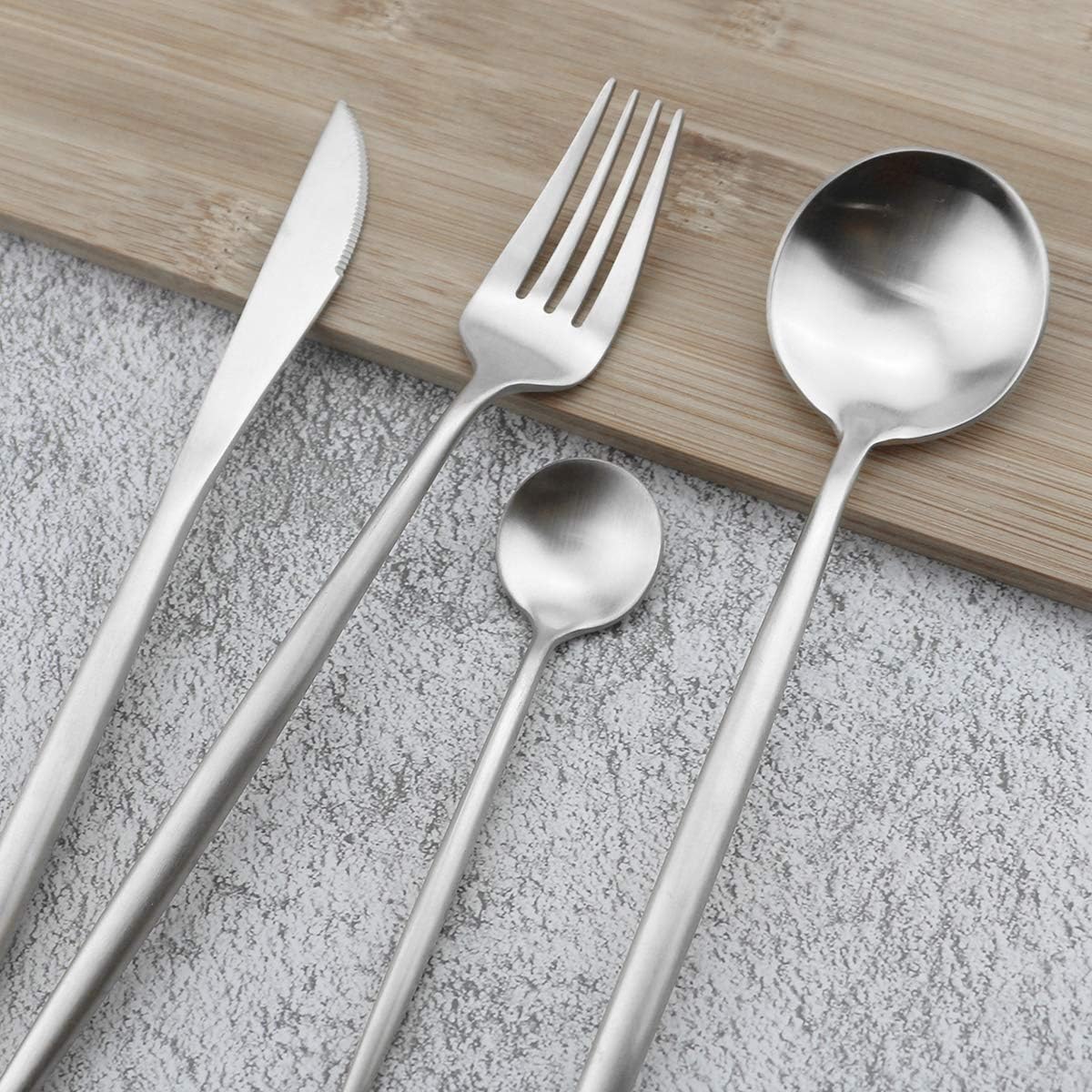 Luxury Cutlery Set Gugrida 24-Piece 18/10 Stainless Steel Satin Finish Flatware Silverware Dinnerware Utensil Set Tableware Include Knife Fork Spoon Teaspoon Service for 6 (Pure Silver)