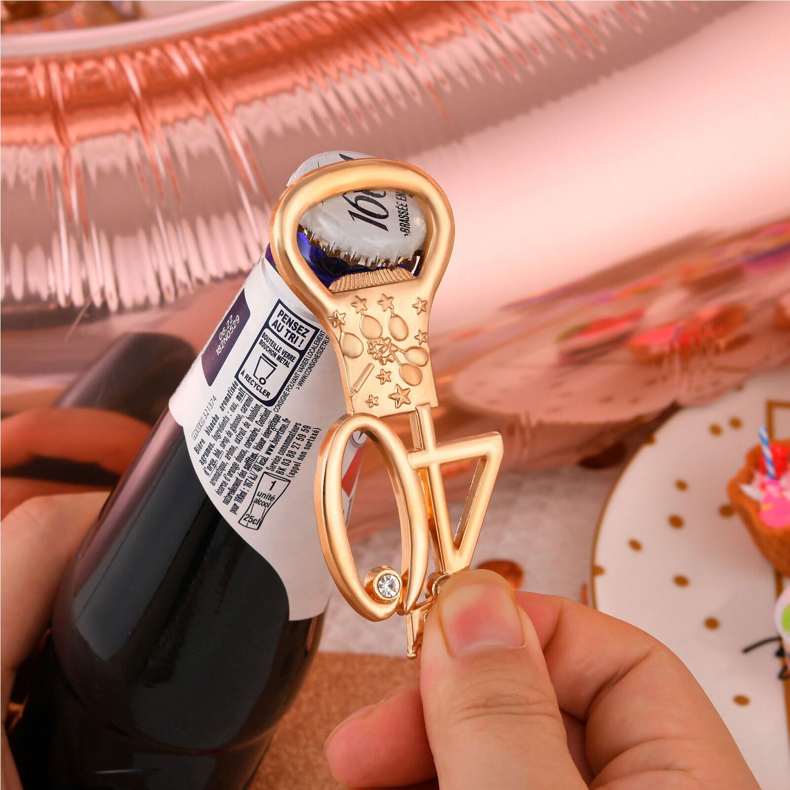Apribottiglie Creativi Dorati per Bomboniere per Feste di Compleanno, Apribottiglie Resistenti in Lega di Zinco, Apribottiglie per Birra da Cucina Domestica, Souvenir Unici per(Numero40-24 pezzi)
