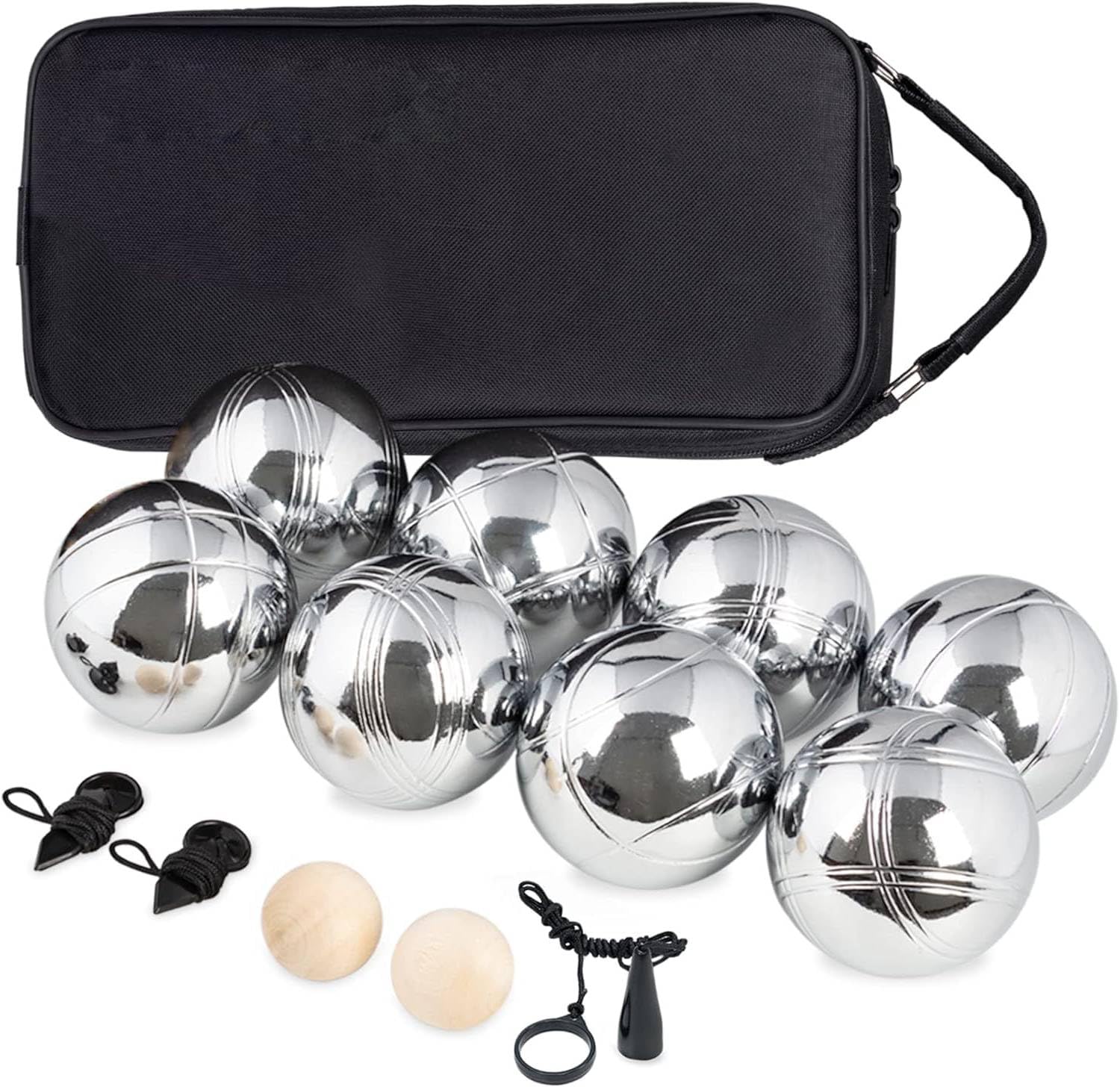 Truevaste Boule Set, 8 Boccia aus Metall, mit 2 Holzkugeln, 2 Abstandsmesser, 1 Boules-Kugel Magnetvorrichtung & Tragetasche, Outdoor Freizeitspiele Boule-Spiele für den Garten oder den Strand
