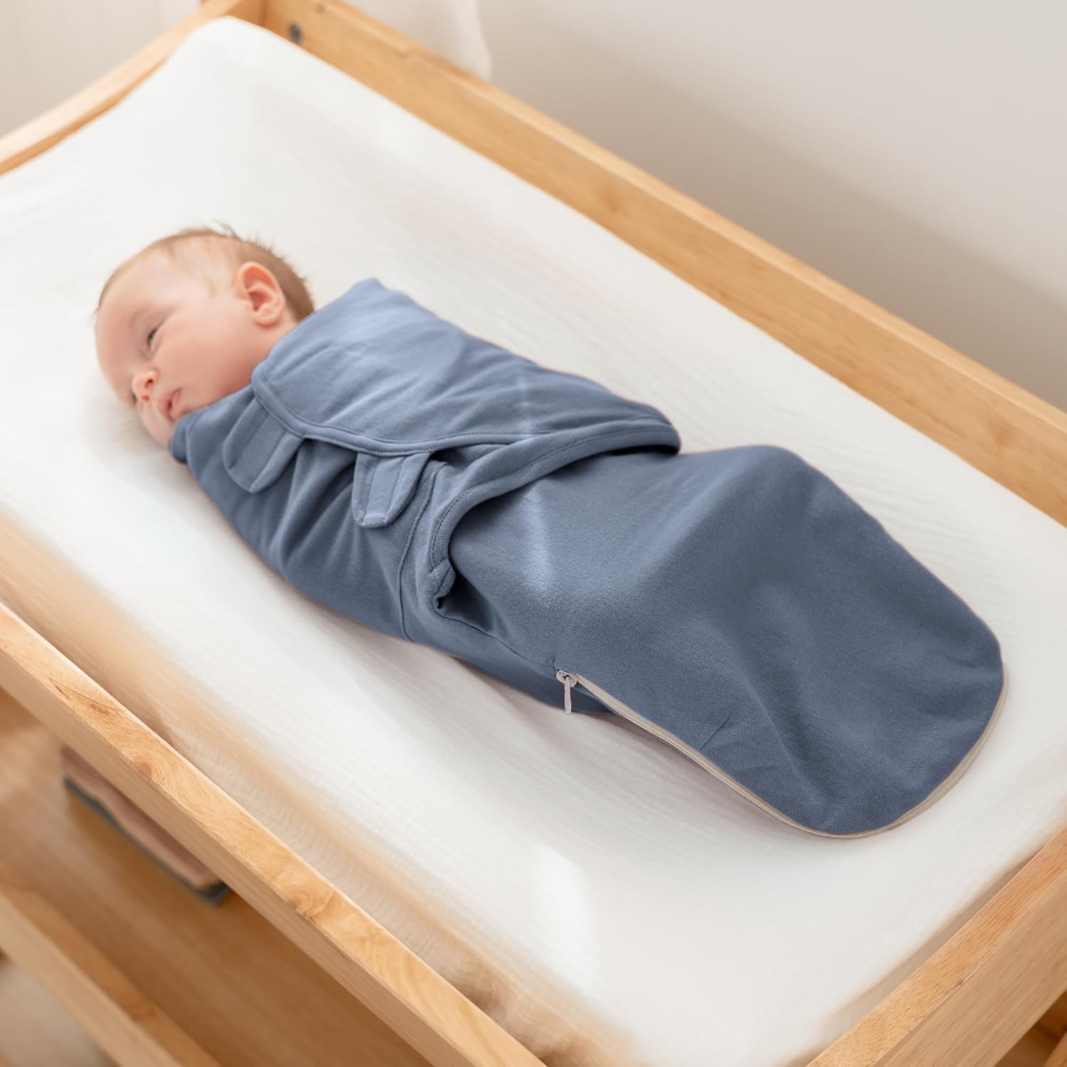 Comfy Cubs Easy Swaddle Blanket with Zipper Closure, 3 Pack - 100% Cotton Newborn Wrap, Large for 3-6 Months Infants, Breathable and Durable Sleep Sack for Babies - Stone, Pacific Blue, Nomadic Blue