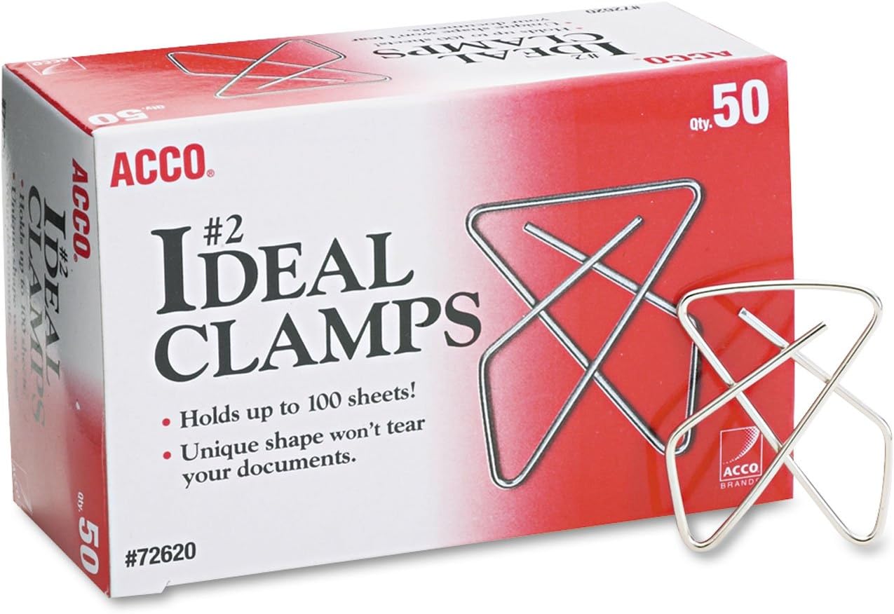 ACCO Ideal Butterfly Paper Clamps, Steel Wire, Small 1.5 Inch Size, 100 Sheet Capacity, Silver, 50 Clamps per Box (A7072620)