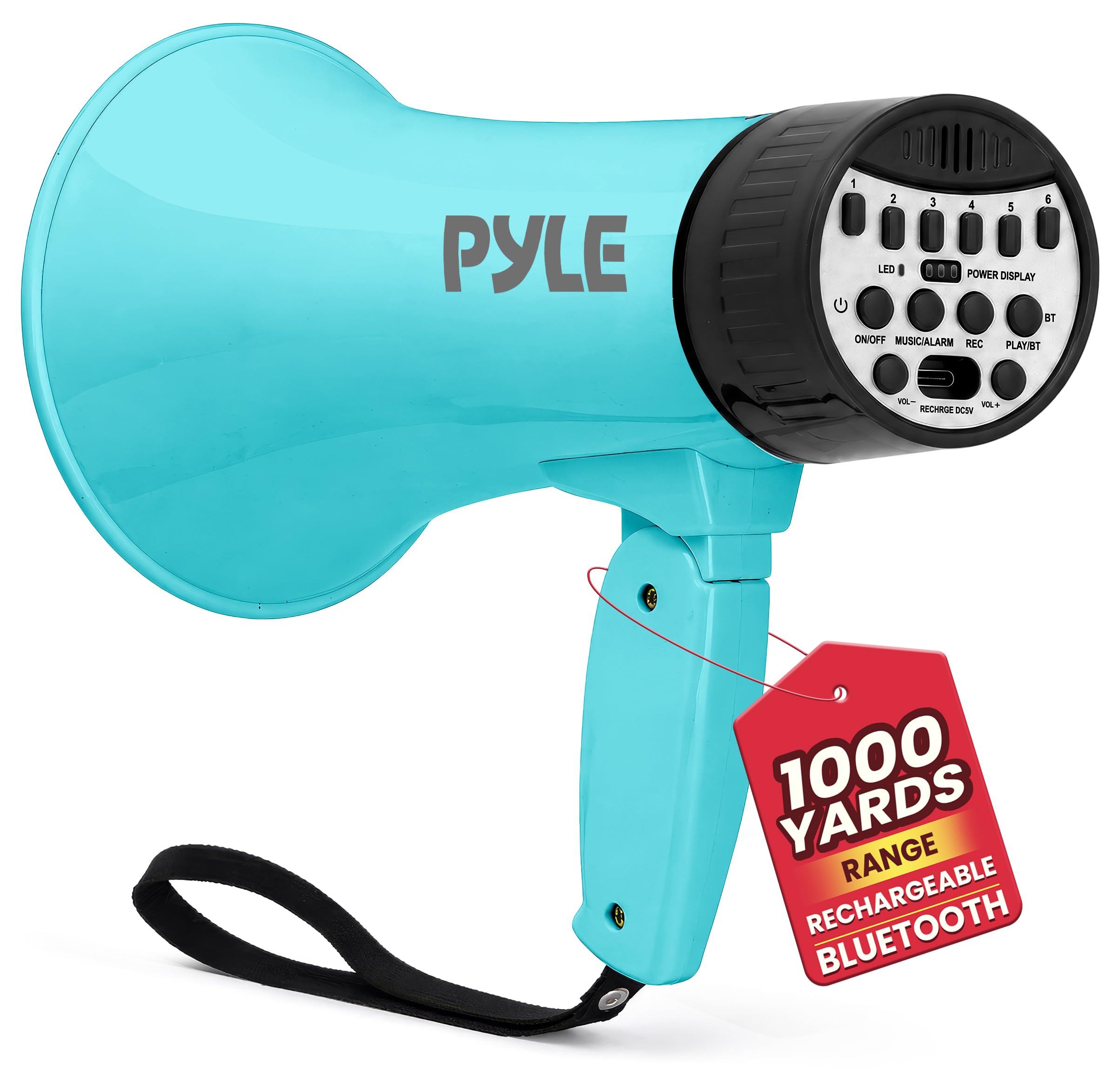 Pyle Megaphone Haut-Parleur 30 W | Mégaphone Bullhorn Rechargeable avec bandoulière, sirène, Bluetooth et changeur de Voix | Portée de 914 m | Enregistrement et Lecture | Design résistant aux