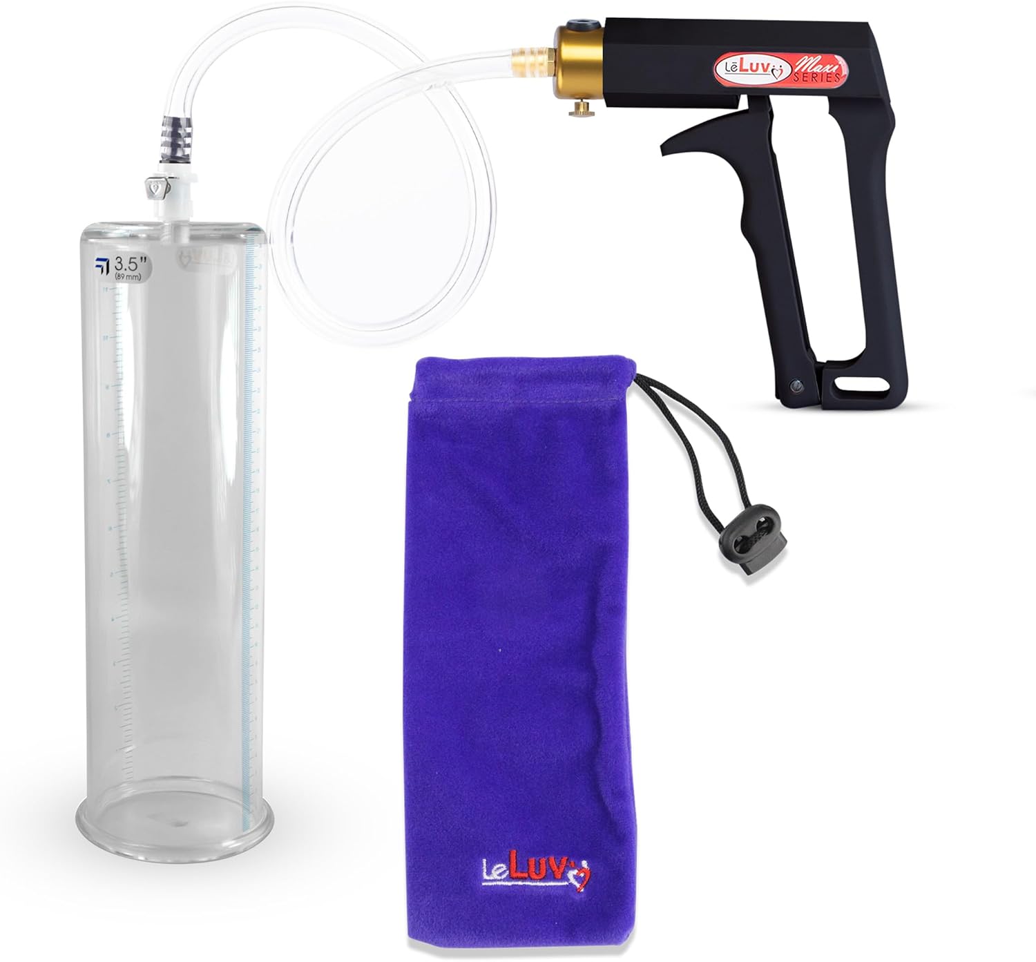 LeLuv Penis Pump Maxi Black Handle with Clear Hose - 12 inch Length x 3.50 inch Diameter Cylinder