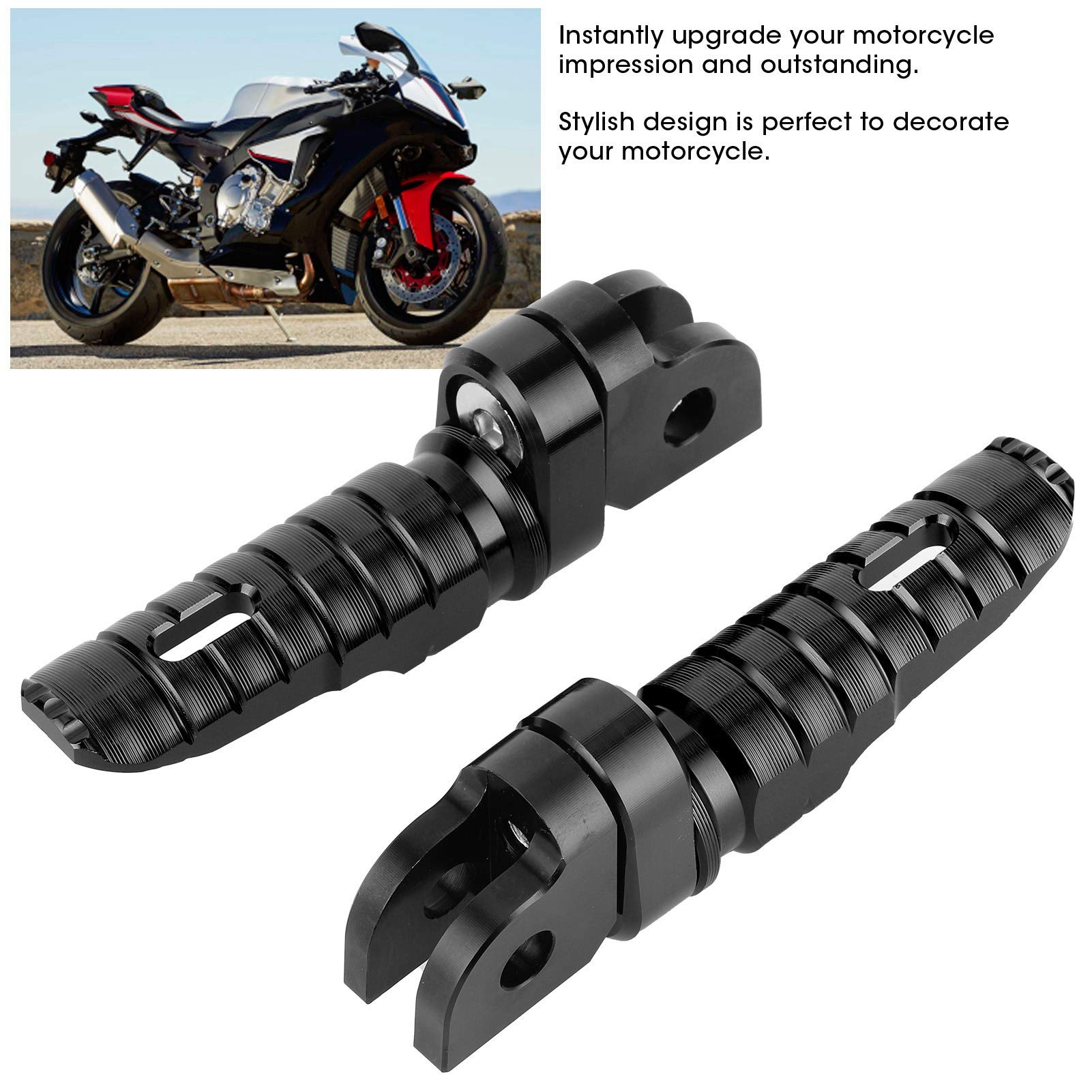 Coppia pedane anteriori moto in lega di alluminio anteriore sinistra destra adatta per Yamaha MT‑03 MT‑25 MT‑07 MT‑09 R3 XJ6(Nero)