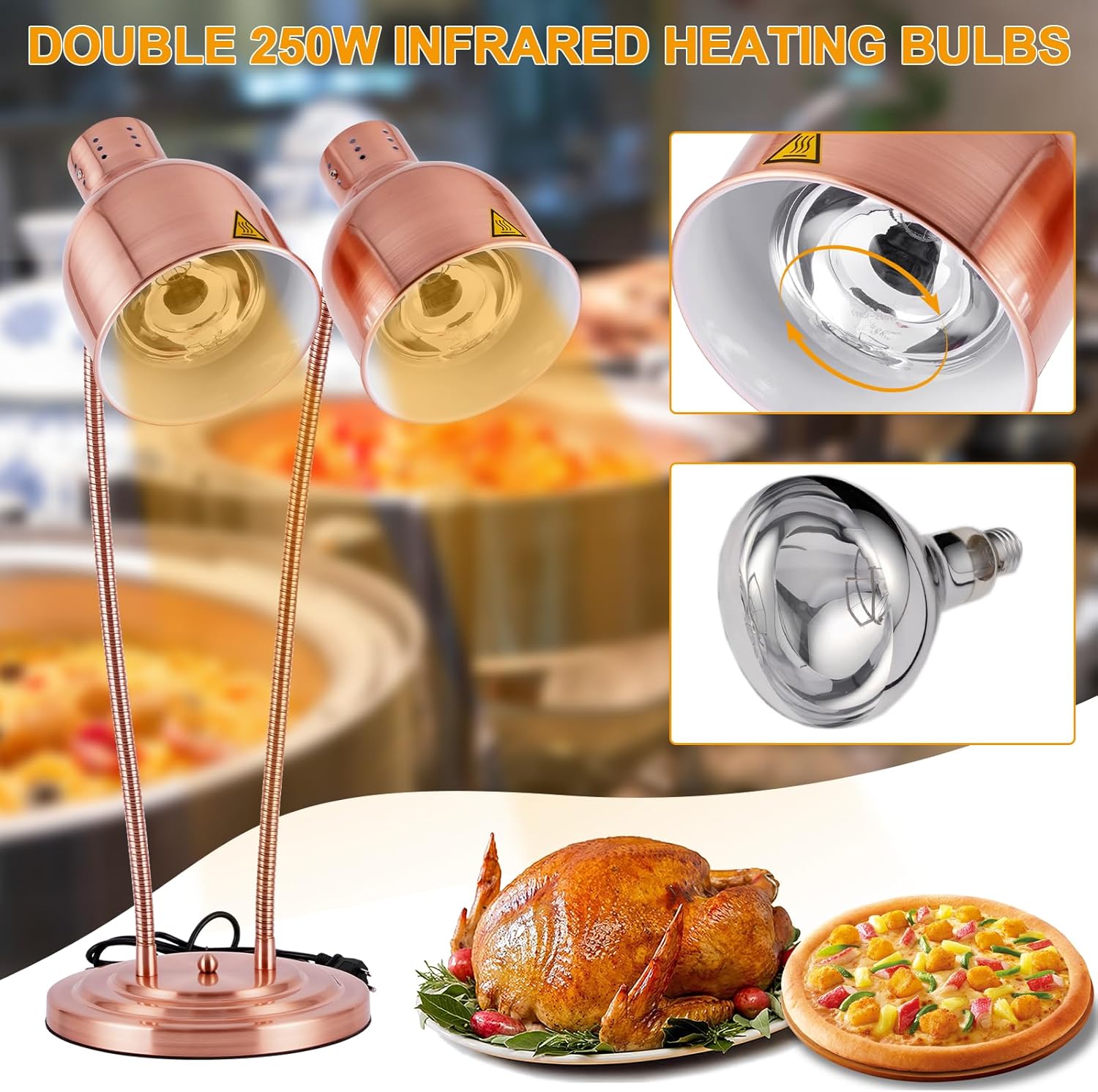 Food Warmer Lamp Heat Lamp with Bulbs for Food Heating Lamp Commercial Food Buffet Warmer Lamp Restaurant Food Service