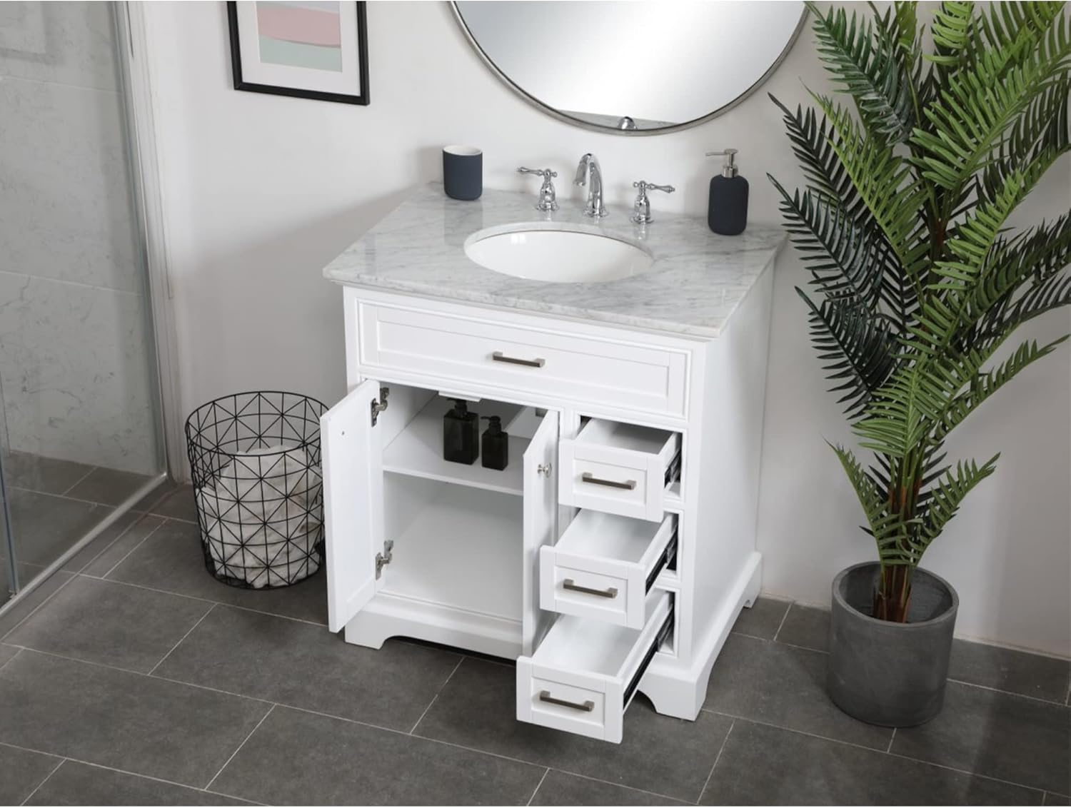 Elegant Decor Aaron 32" Single Marble Top Bathroom Vanity in White