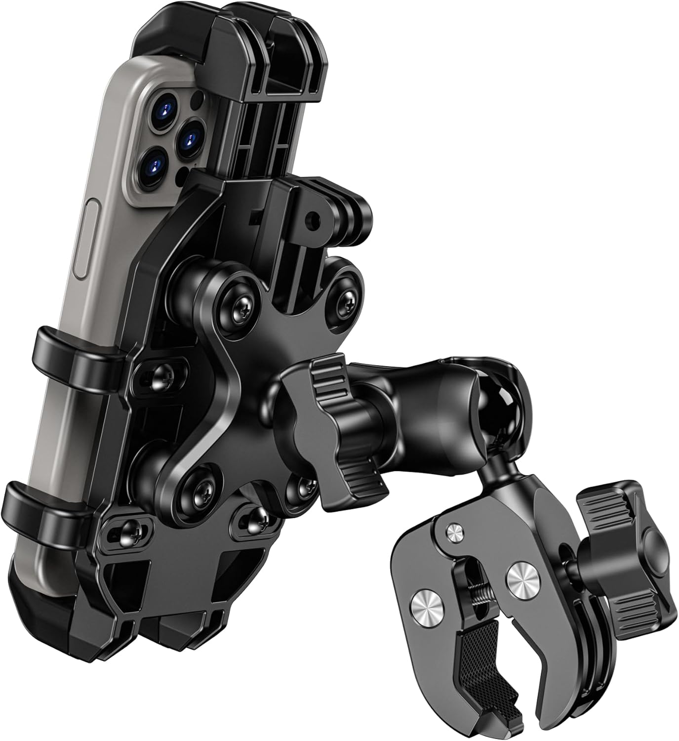 BRCOVAN Motorcycle Phone Mount Holder with Vibration Dampener, Anti-Shake Cellphone Clamp Fit Handlebars 0.5'' to 1.5'' in Diameter for Bike Bicycle Scooter ATV, Adjustable Fit 5.4-6.9'' Smartphones