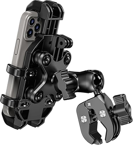 BRCOVAN Soporte de teléfono para motocicleta con amortiguador de vibraciones, abrazadera de teléfono celular antivibración, ajuste de manillar de