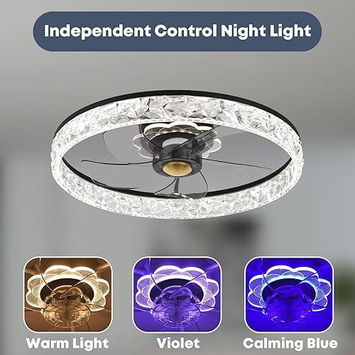 Miniatura 9 de Ventilador de techo con luz, ventilador de perfil bajo actualizado 2024 de 20 pulgadas, ventilador de techo de montaje empotrado, 6 velocidades, LED