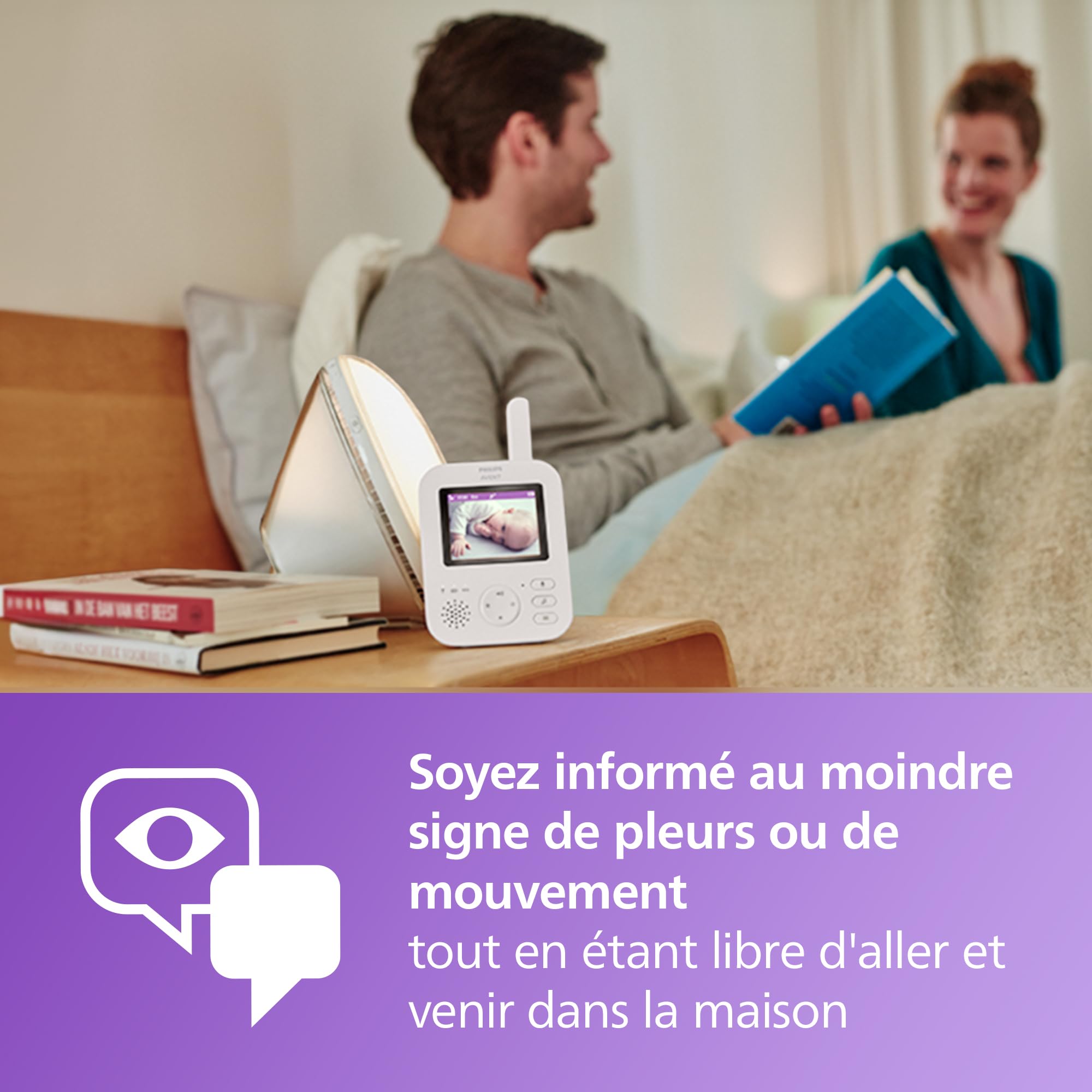 AVENT Philips Babyphone vidéo Advanced, Certifié DEKRA, 100% privé et sécurisé avec caméra et Audio, Corail/crème, écran de 2,8", Zoom x 2, Vision Nocturne, Audio bidirectionnel, berceuses, SCD881/26
