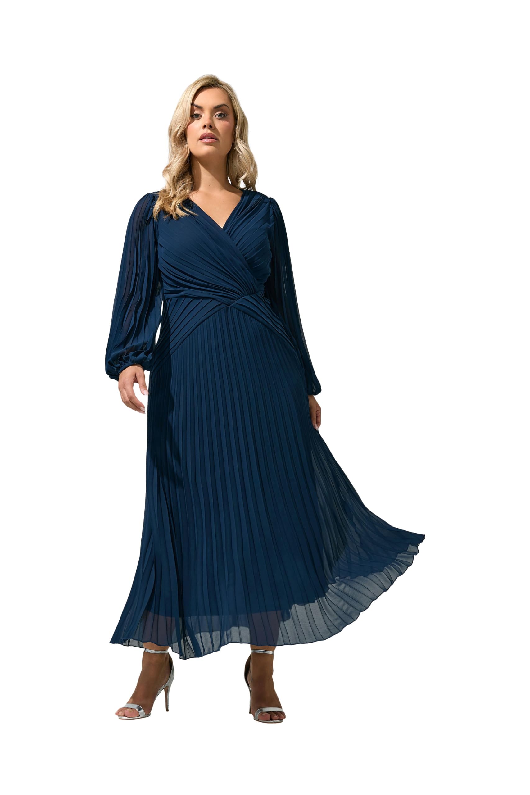 Yours London Curve Blue Pleated Dress - Women's - Plus Size Curve
