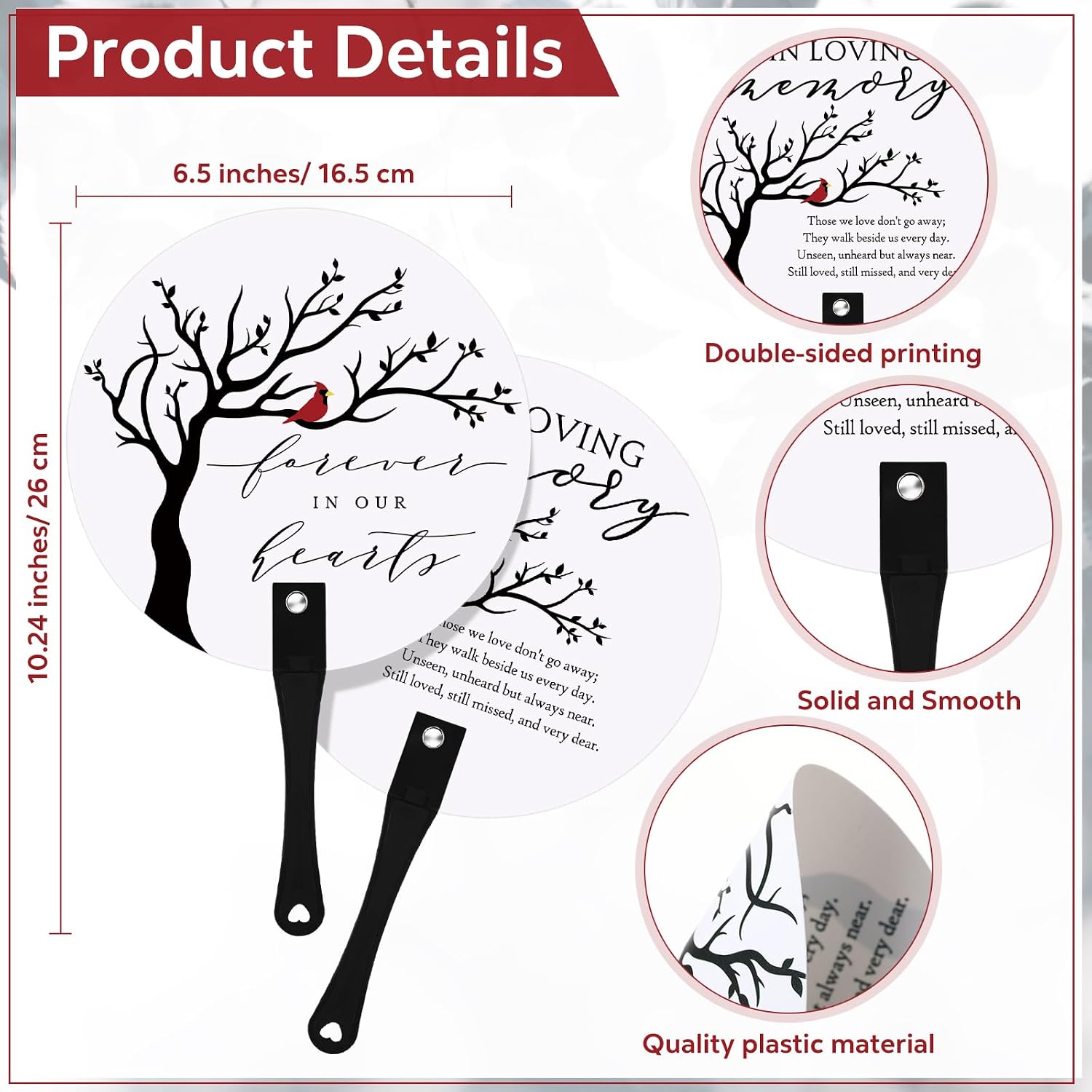 Teling 50 Pcs Funeral Favors Fans Memorial Plastic Celebration of Life Handheld Fans with Plastic Handle Hand for Funeral Guests Services Condolence Sympathy Gift Supplies(Cardinals)
