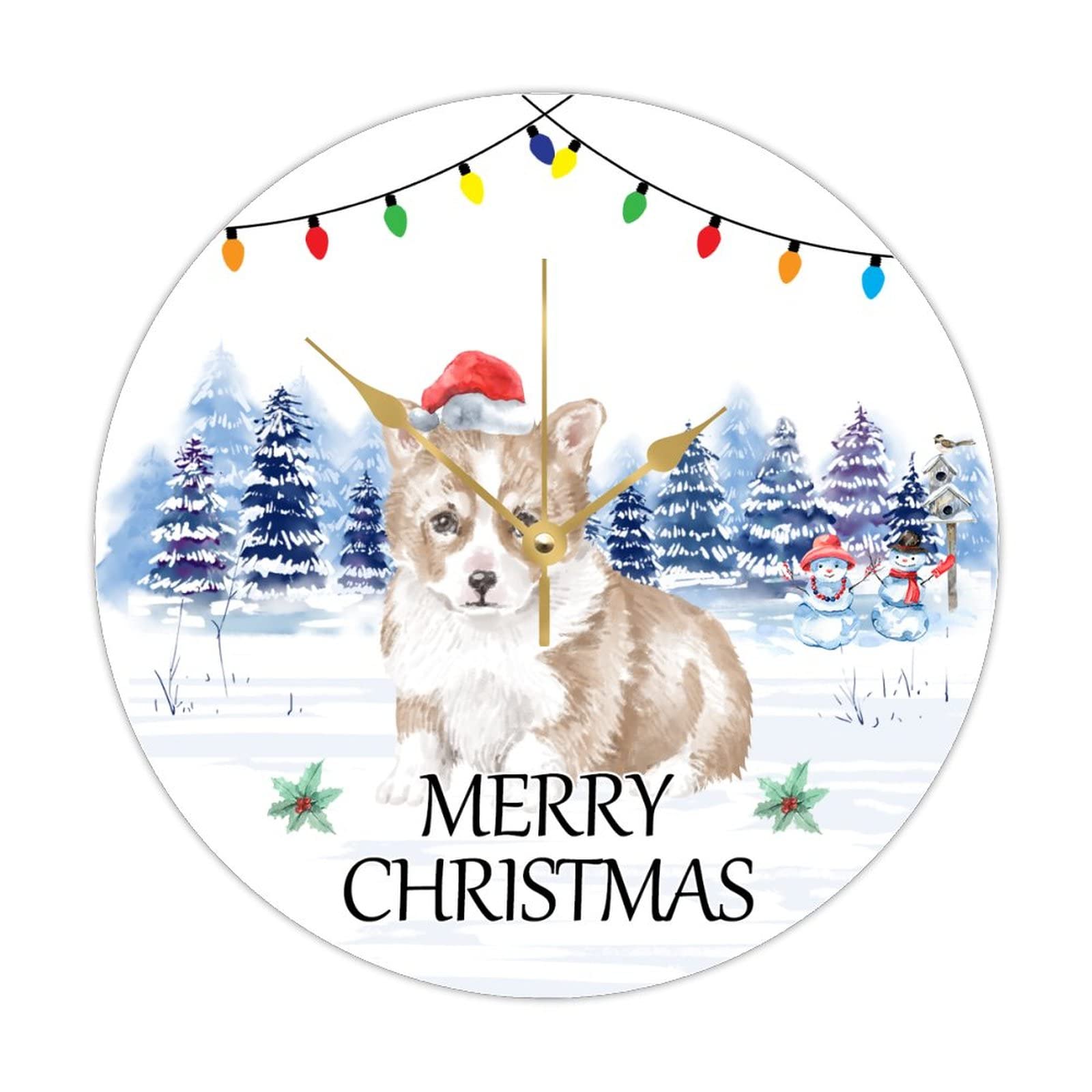 Horloge murale silencieuse en bois de Noël 38 cm pour un hiver paisible