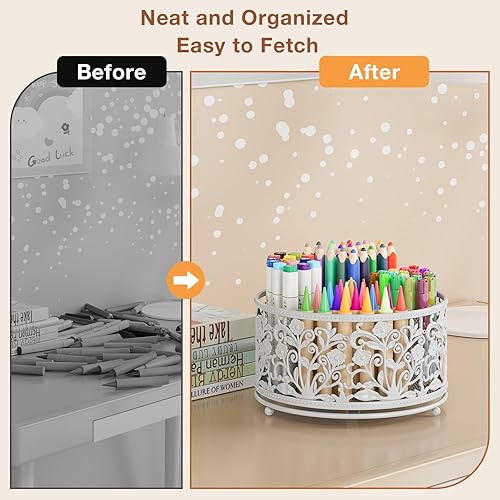 Miniatura 6 de EKNITEY Organizador de escritorio giratorio de malla, 4 ranuras, lindo soporte para lápices para oficina, suministros de arte, hogar, escuela, aula,