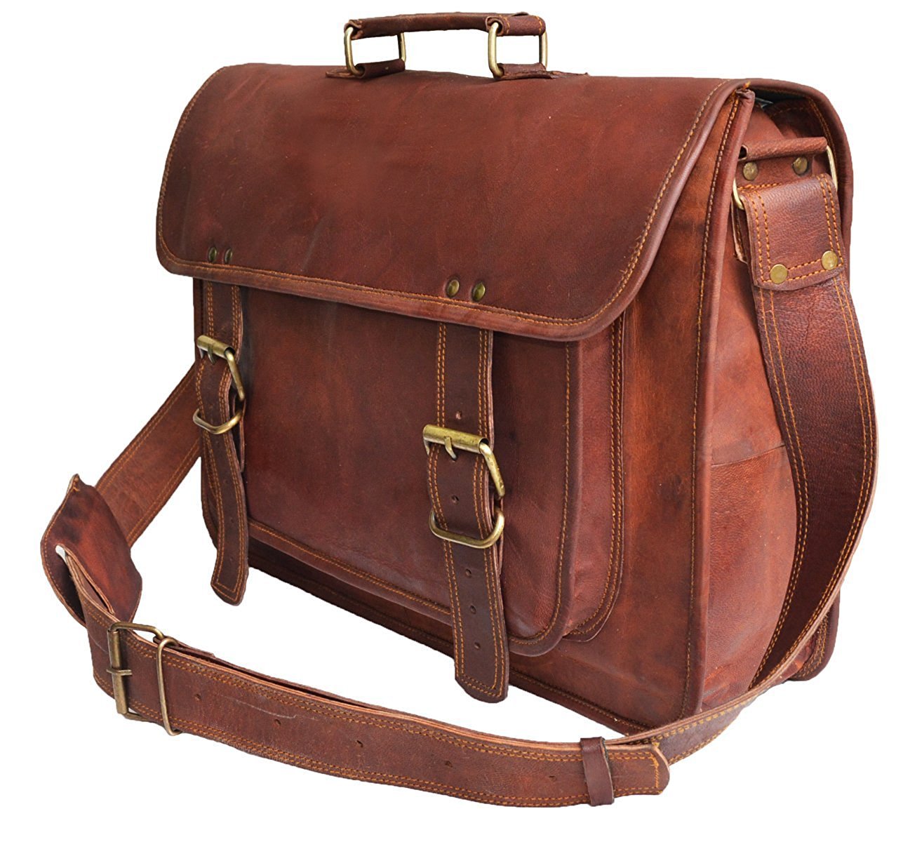 15.6 inch Leather Laptop Official Messenger Bag (Coffee Brown)-image-27