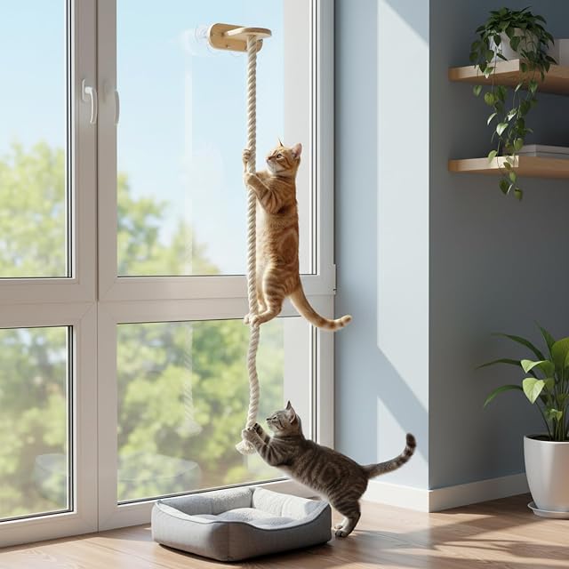Foto 7 de 8 de Bemonew Cuerda de escalada para gatos, escalera montada en la pared con soporte de madera