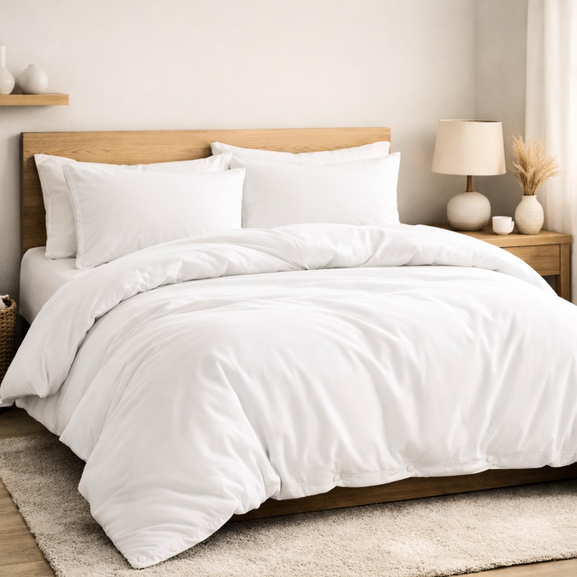 AQS INTERNATIONAL - Plain Double Duvet Cover Set - Ultra Soft Brushed Microfiber White Bedding Set with Pillow Cases - Breathable Durable Easy Care Comfortable Luxury Bedroom Bedding for Home
