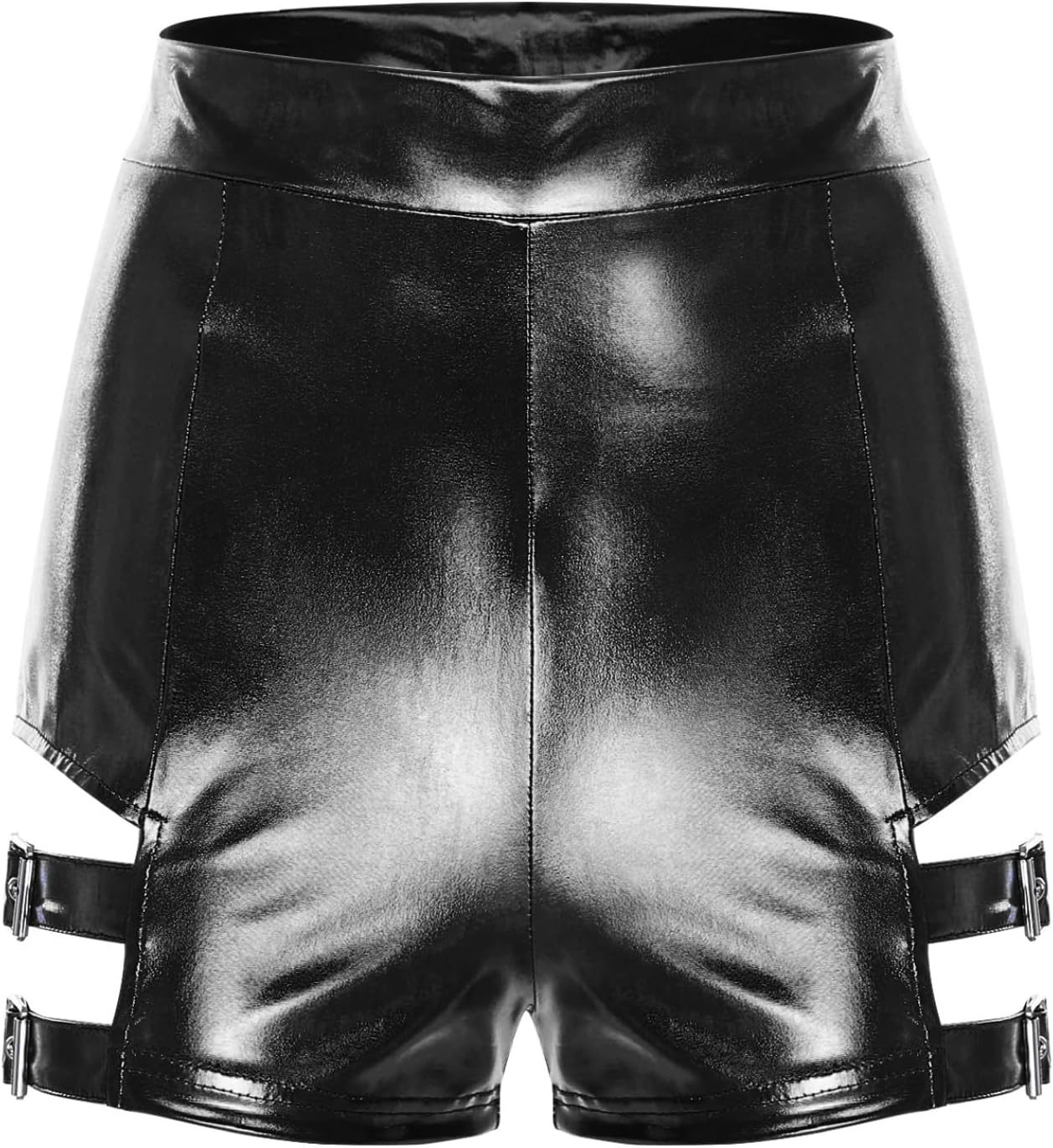 JEYPINMI Women's Metallic Booty Shorts High Waist Shiny Hot Pants for Jazz Dance, Cheerleading, Rave & Clubwear