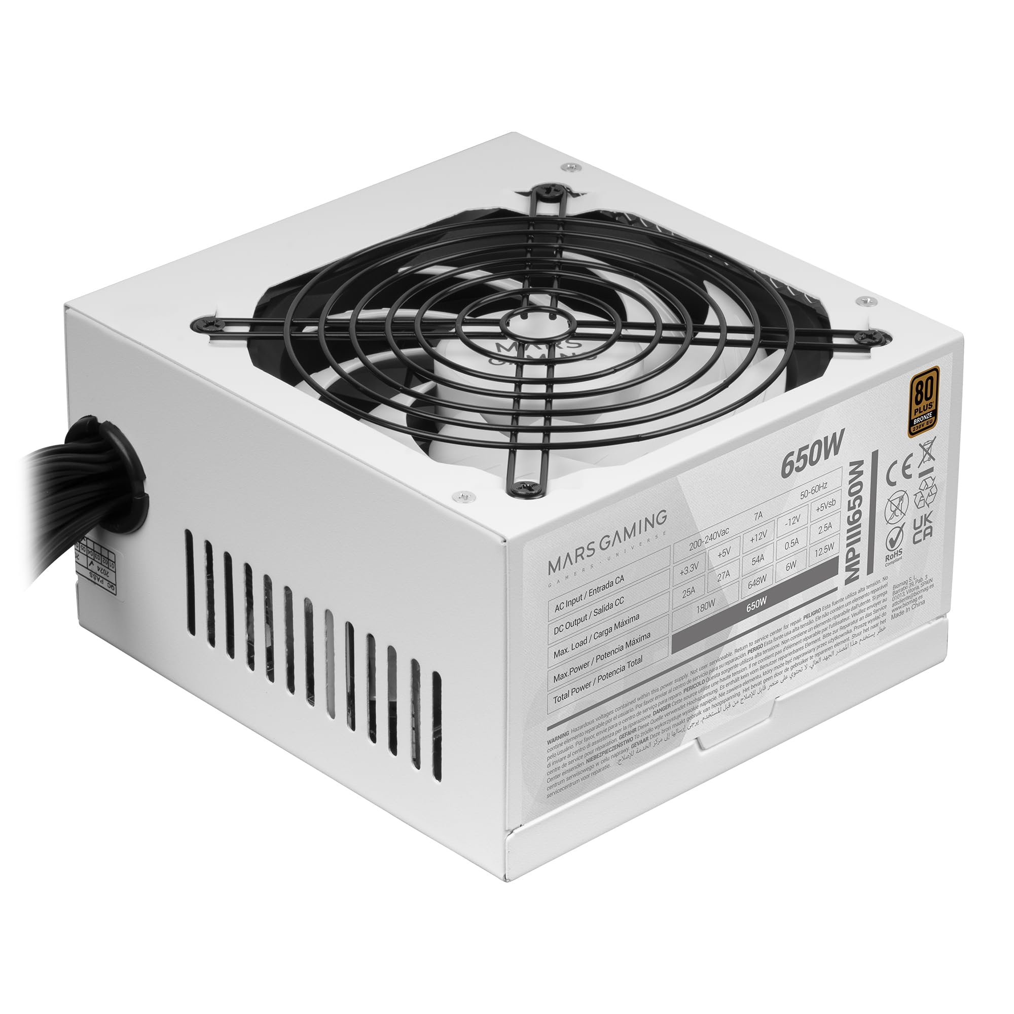 Mars Gaming MPIII650 ATX 650W Power Supply, 80 Plus Bronze, White