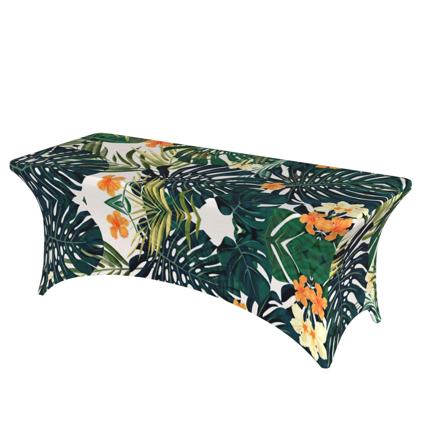 Housse de table élasthanne 1,8m anti-pli à motif tropical hawaïen pour buffet de fête