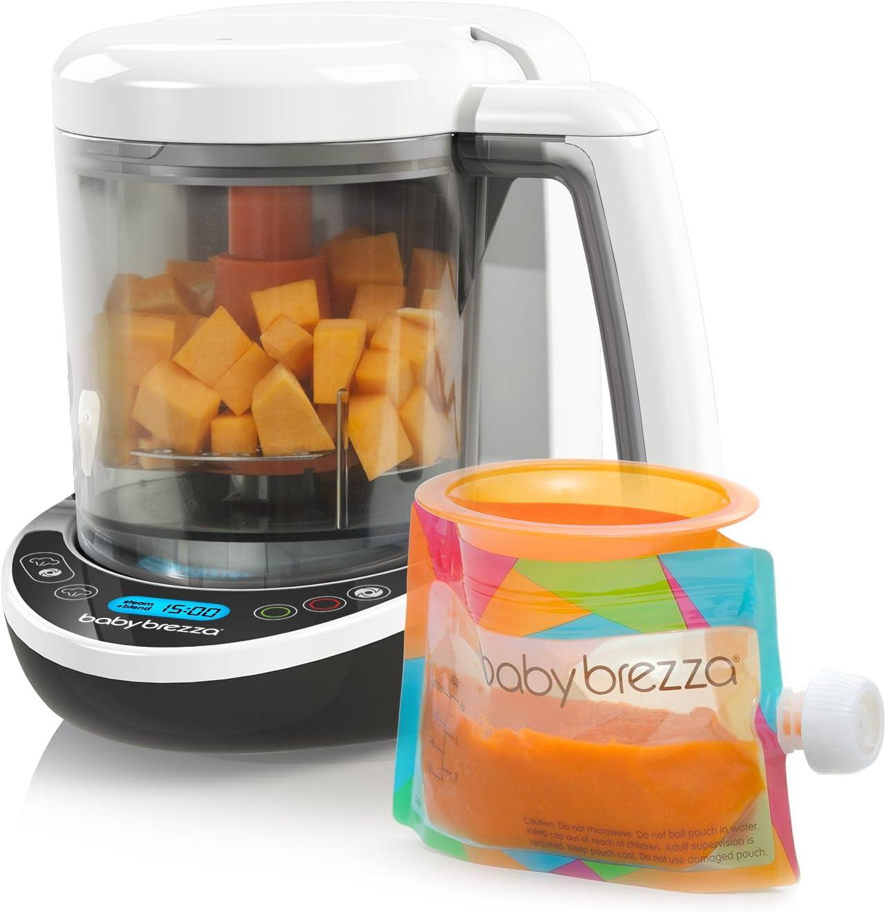 Small Baby Food Maker Set – Cooker and Blender in One to Steam and Puree Baby Food for Pouches - Make Organic Food for Infants and Toddlers - Includes 3 Pouches and 3 Funnels