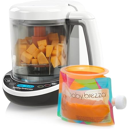 Baby Brezza Small Baby Food Maker Set – Cooker and Blender in One to Steam and Puree Baby Food for Pouches - Make Organic Food for Infants and Toddlers - Includes 3 Pouches and 3 Funnels