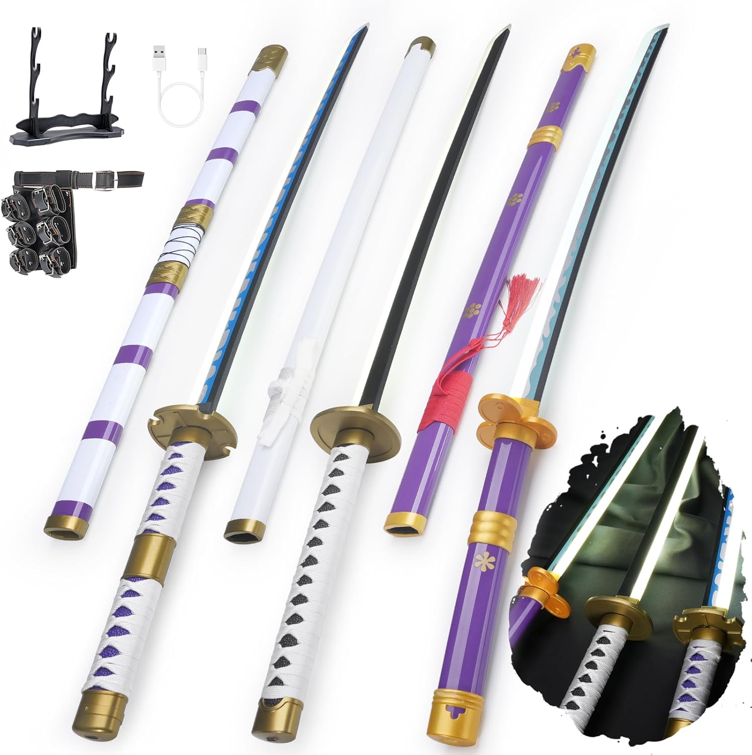 Zisu Light Up Sword - 40-Inch Light Saber Sword with Rechargeable Battery - Full Kit with Display Stand and Belt