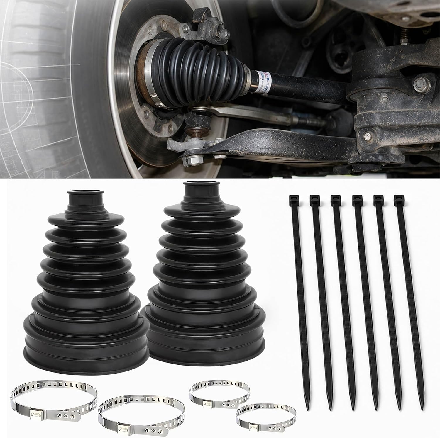 2PCS Universal CV Boot Kit, Trim-to-Fit Silicone Axle Boots，Black