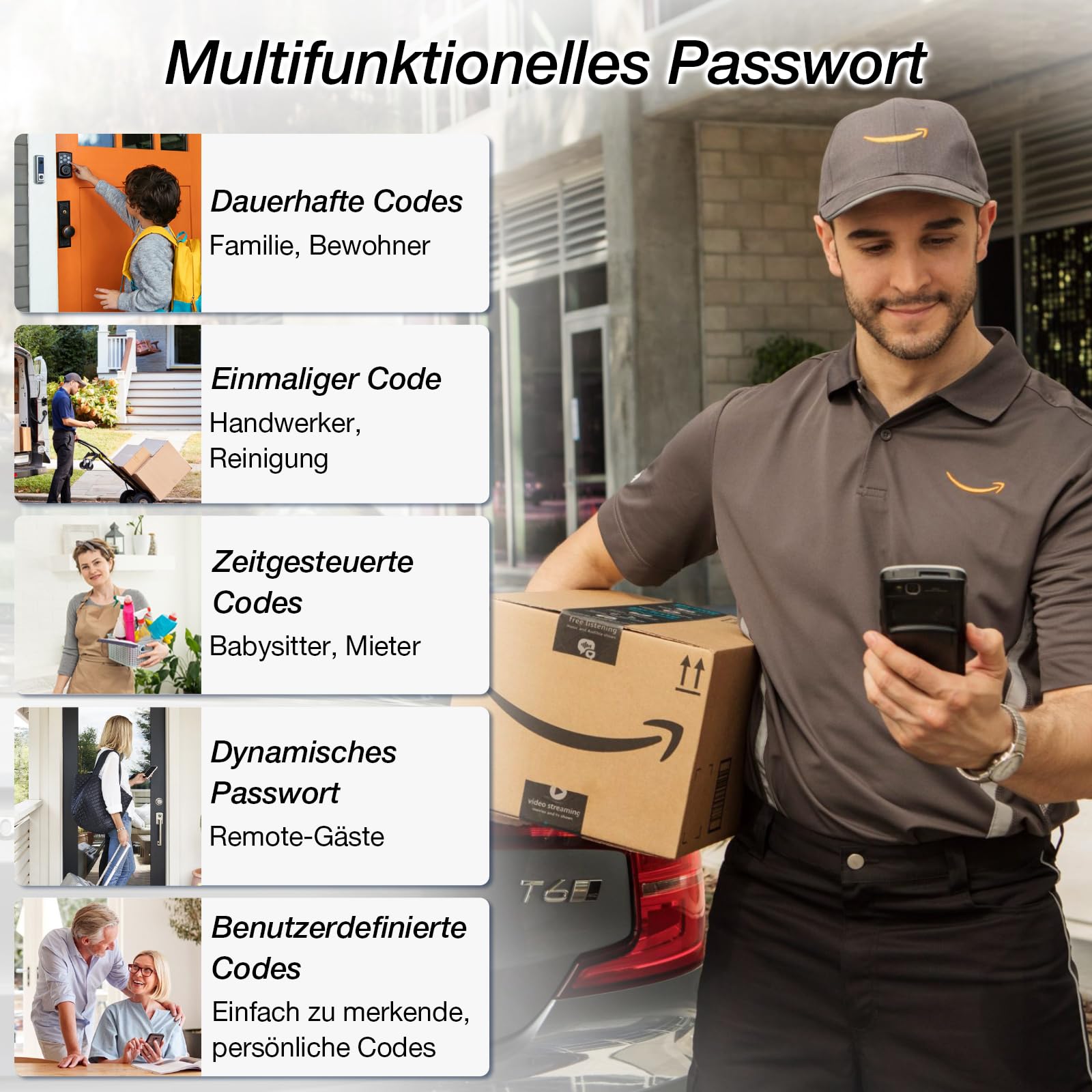 Anweller Serrure de porte électronique avec empreinte digitale - Code Smart Lock - Cylindre de serrure 70 mm avec 2 clés, 2 cartes IC, pour portes de 35 à 70 mm