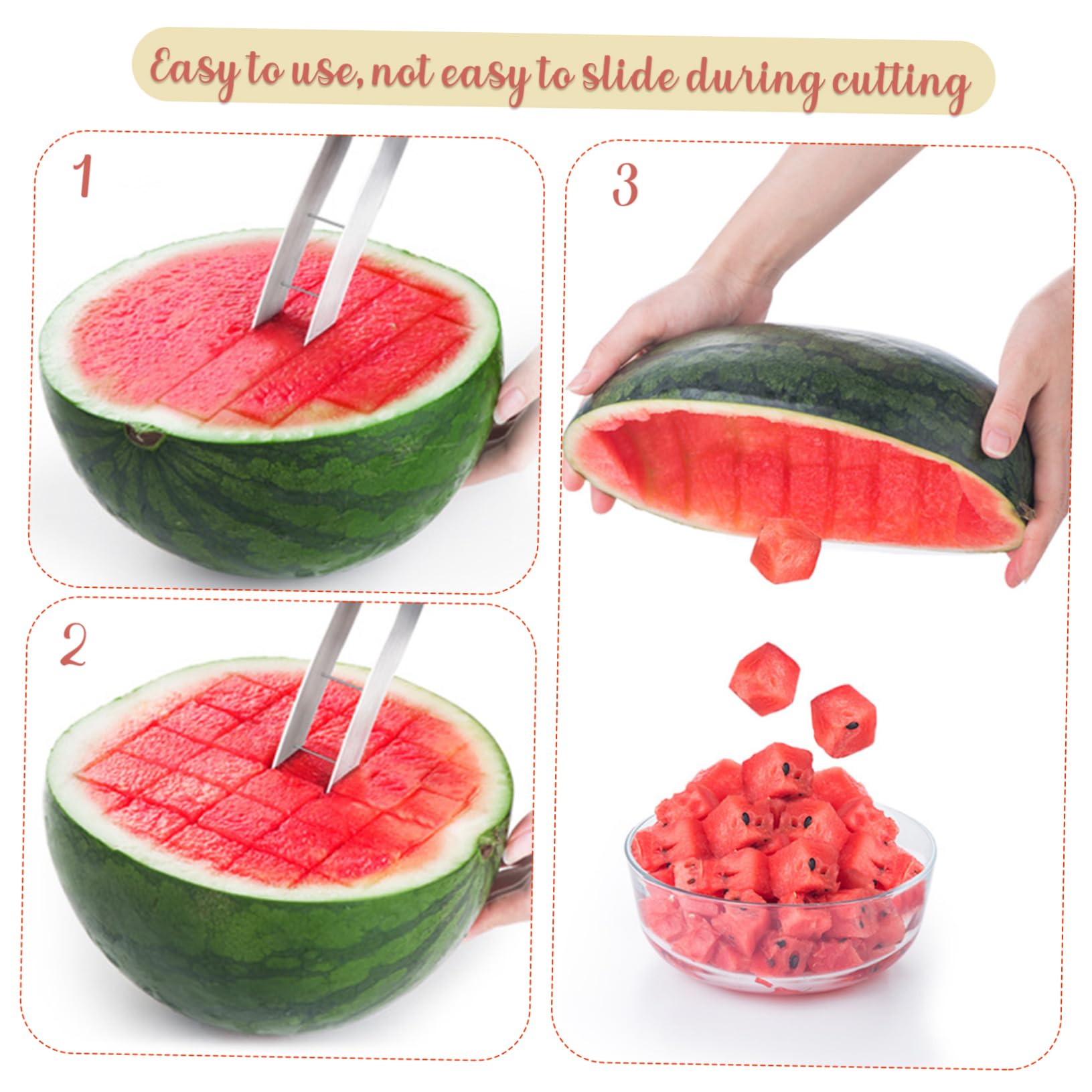 Homoyoyo 2 Pièces Couteau Trancheuse Pastèque Acier Inoxydable Outil Coupe Melon pour Fruits Gros Découpe Carrés Réguliers et Pratique pour