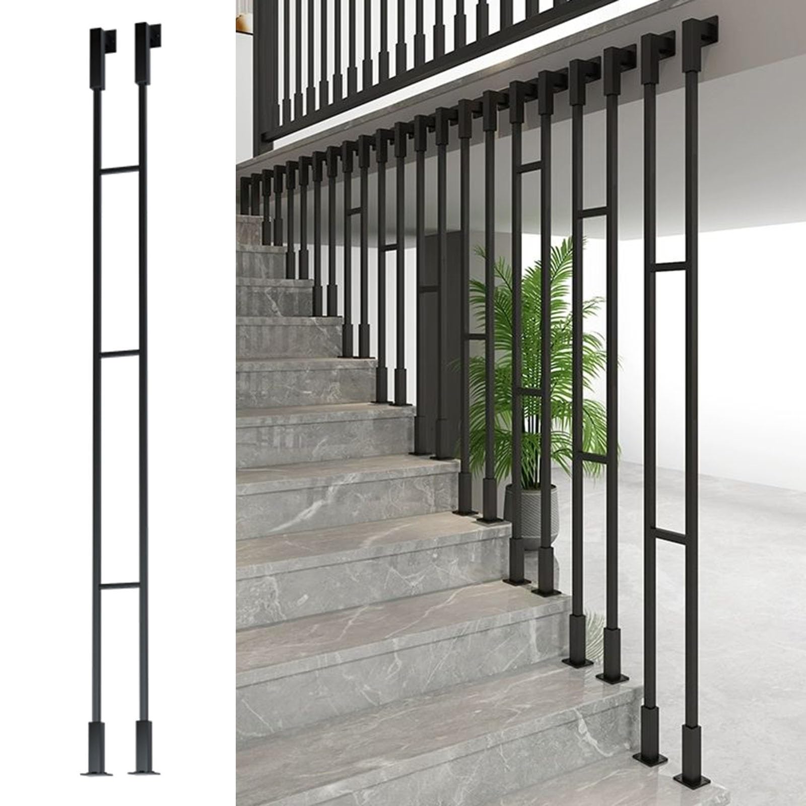 Chzdpp Black Household Spindles For Staircase, Customizable Size & Styles Staircase Balusters For Slope Staircases, Universal Stair Balusters Post For Prevent Falling(,76In/193Cm)