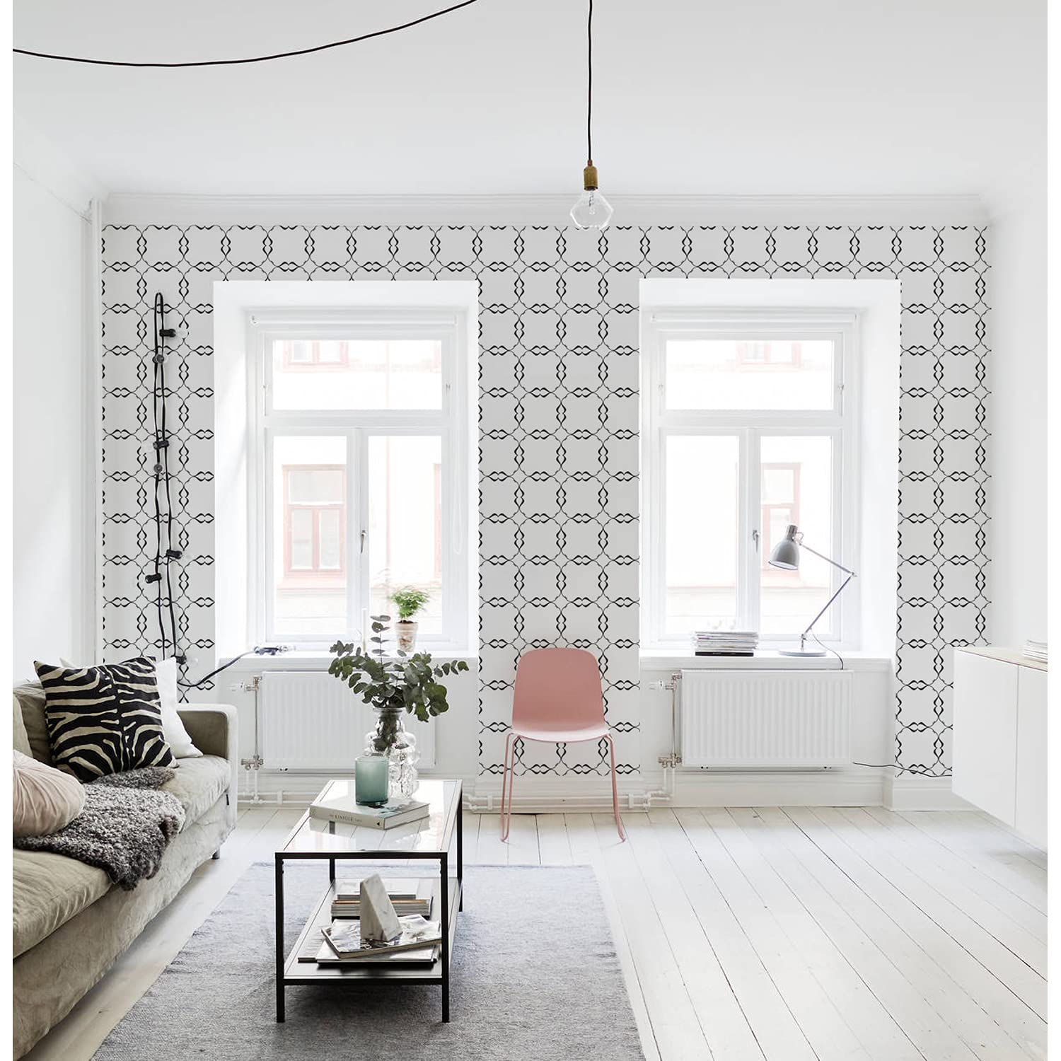 Papier peint muralo pour masquer les imperfections d'un mur de salon