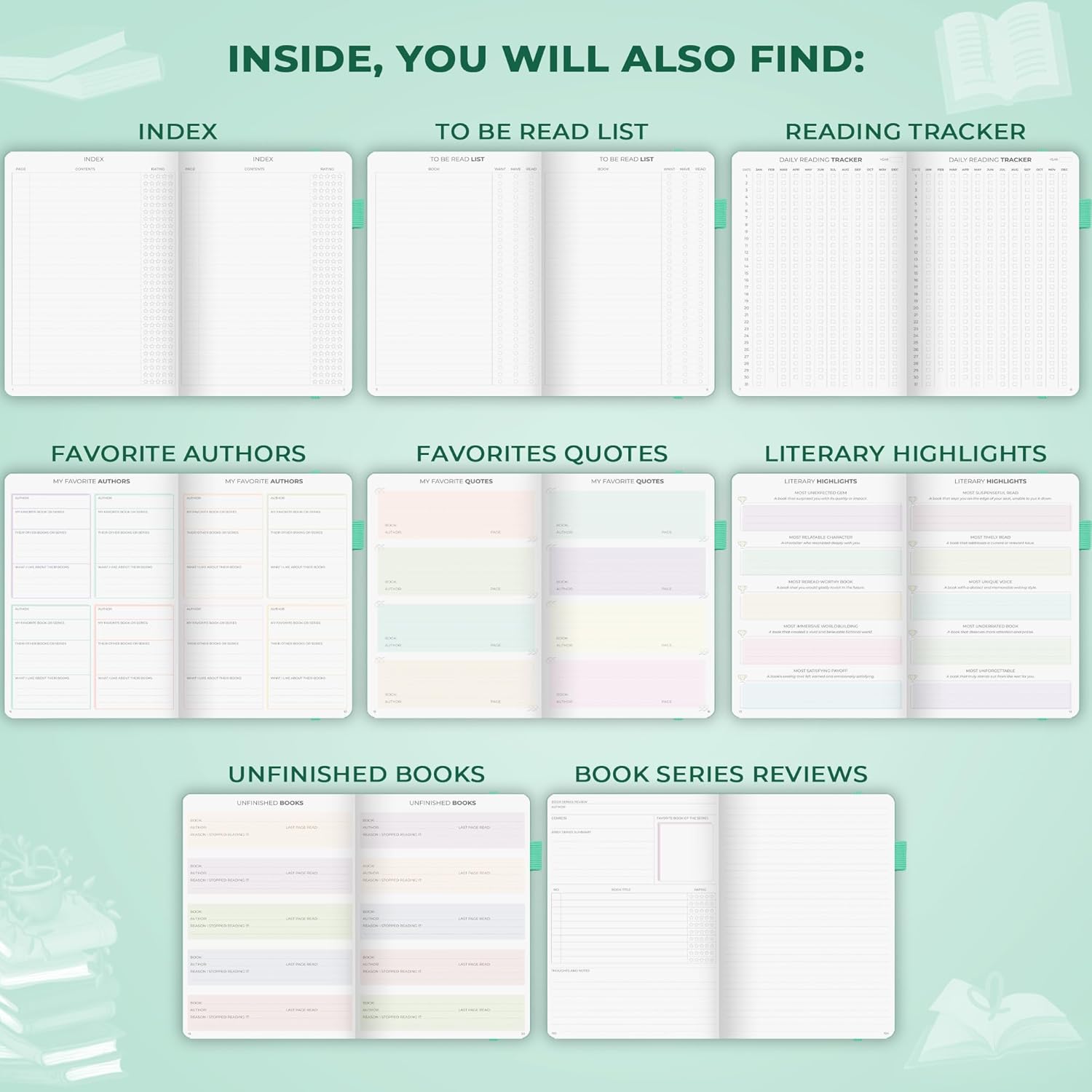 Clever Fox Reading Journal Premium – Review Log Notebook with Reading Tracker – Gifts & Accessories for Book Lovers, Adults & Kids (Mint Cream)