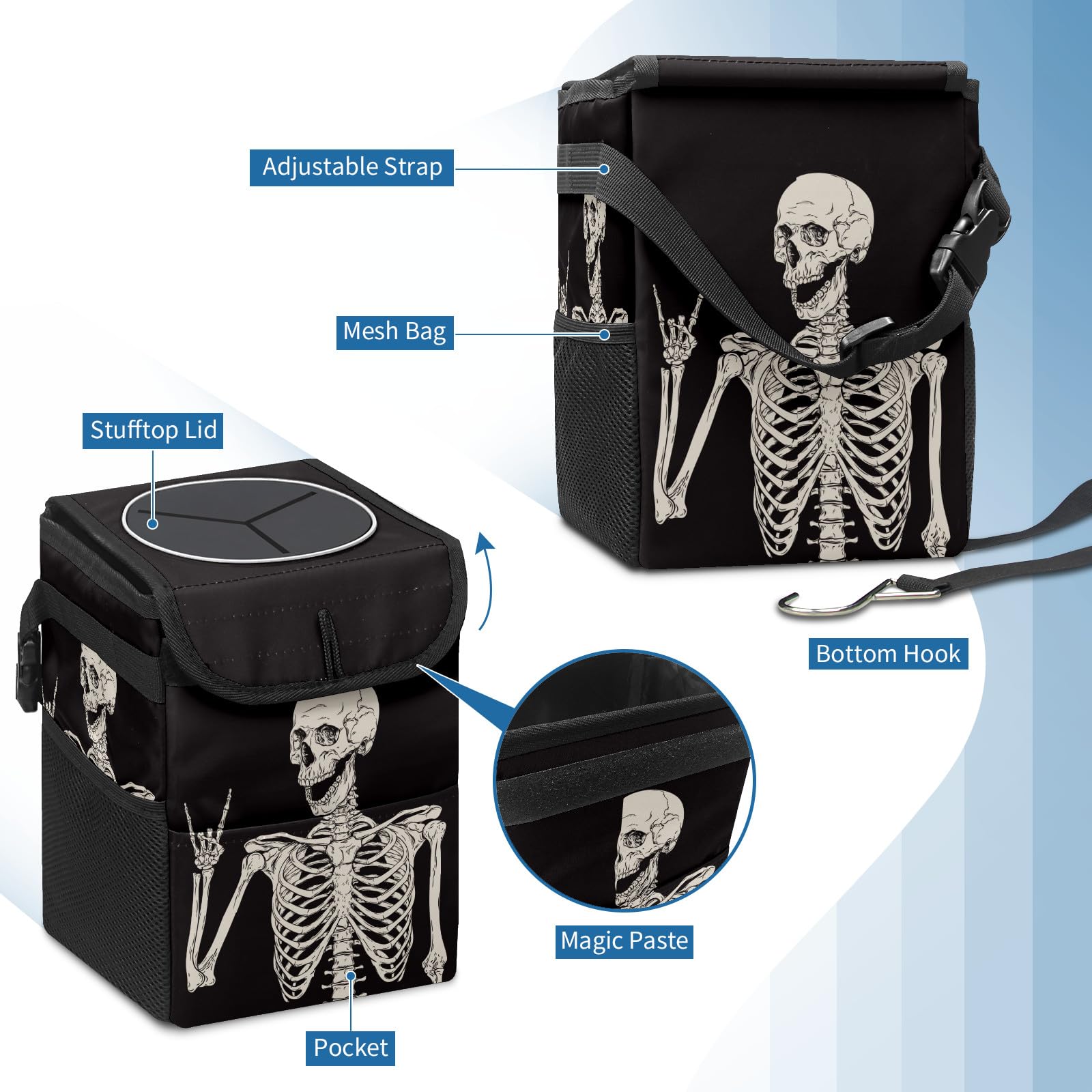 Amazon.com: ZiKiLXU Goth Skull Car Trash Can with Lid, Collapsible