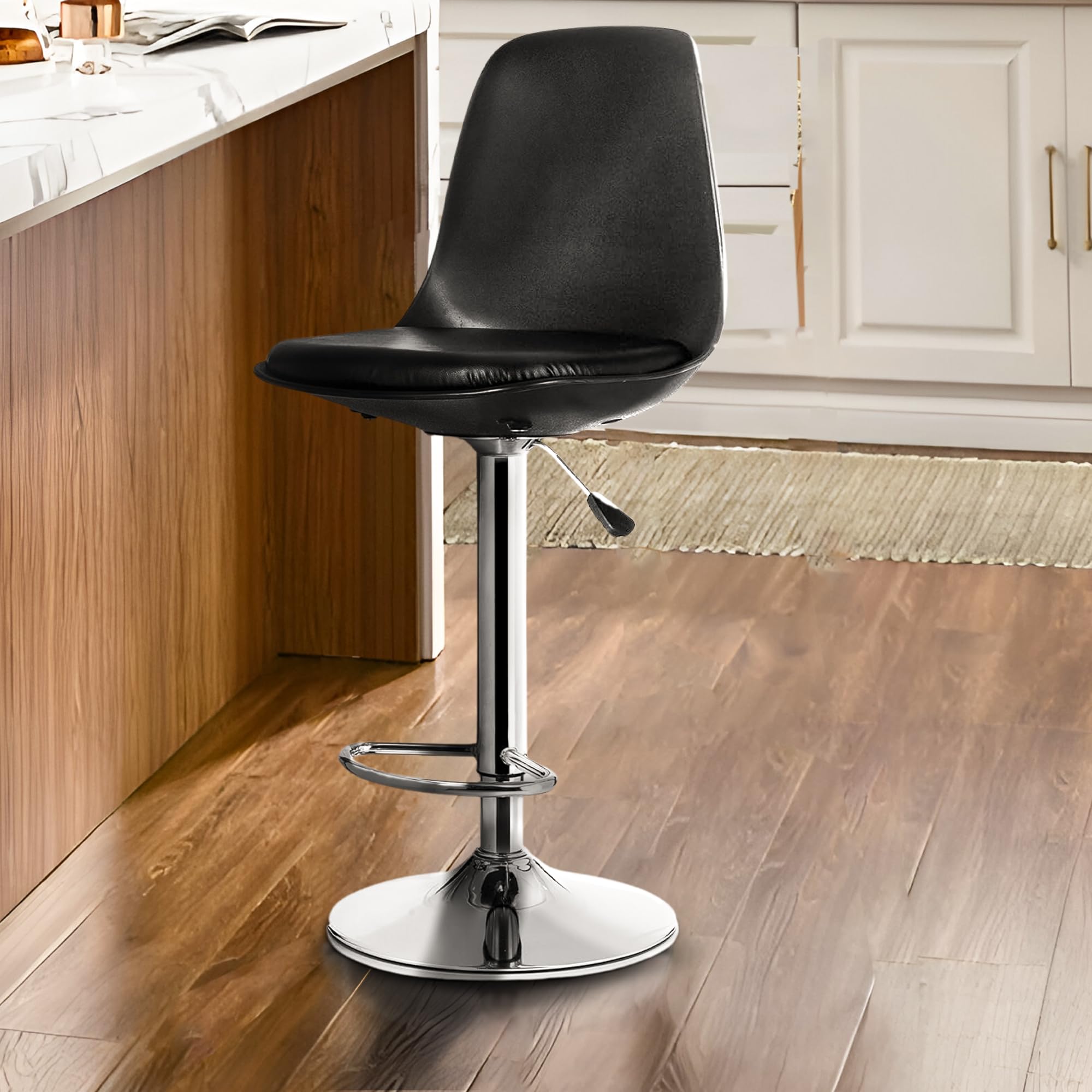 Shell Bar Chair Revolving Black Height Adjustable Bar Stool/Kitchen Chair Suitable for Kitchen, Cafeteria, Dining, Office,Shops 6 Months Limited Warranty [Black]-image-29