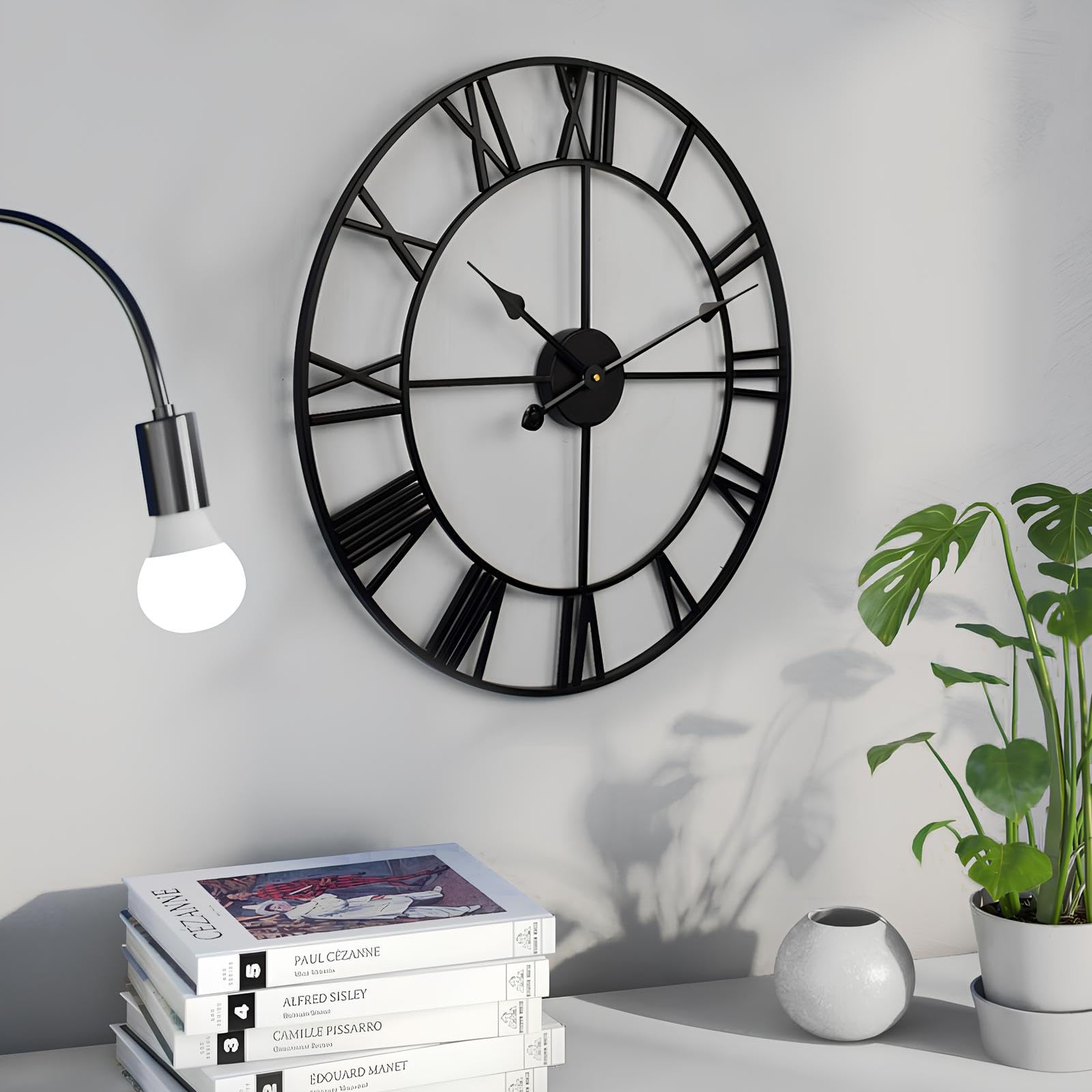 Grande orologio da parete in metallo 80 cm, nero, design moderno silenzioso, stile europeo minimalista per casa o ufficio