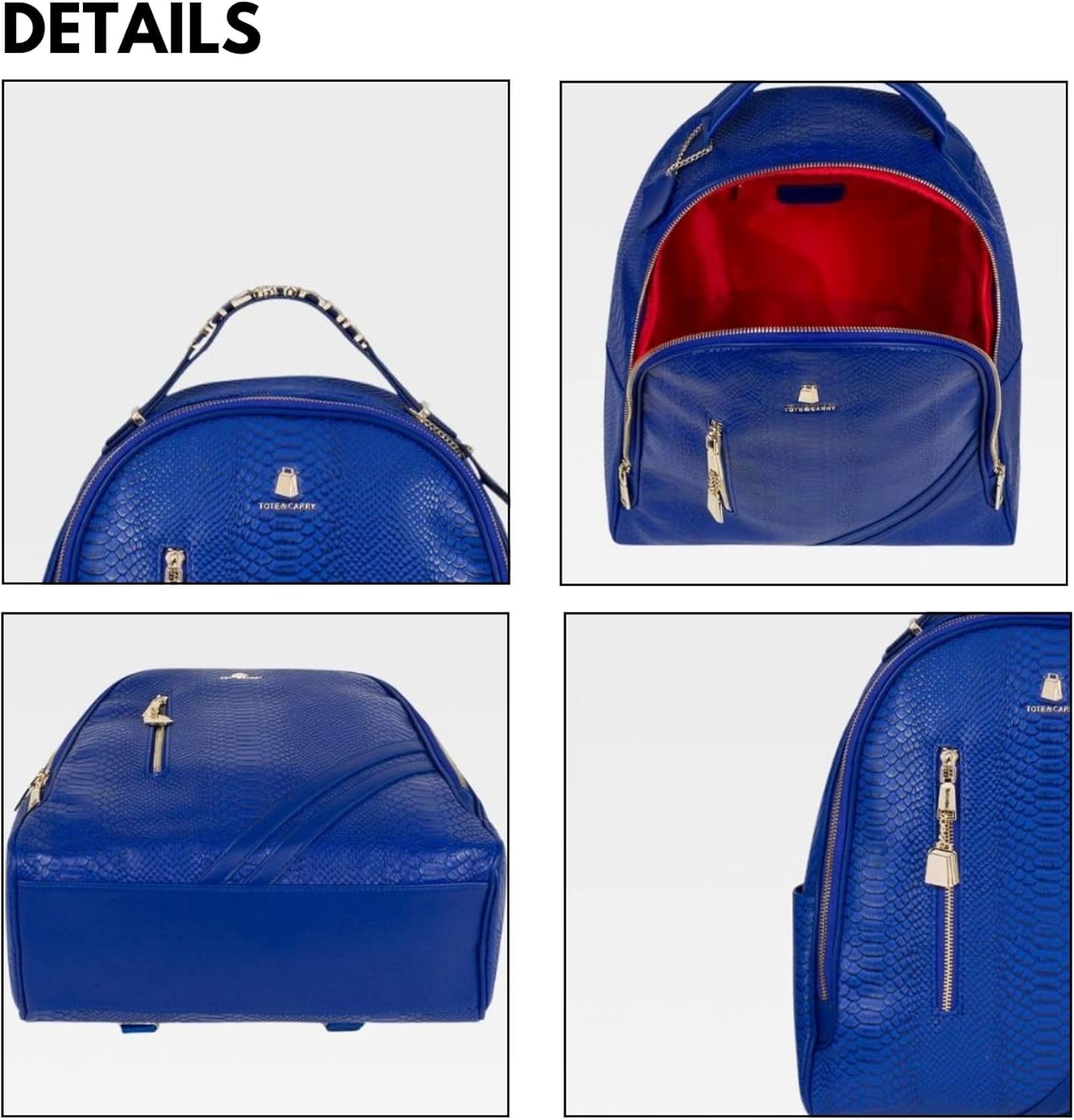 Tote&Carry Apollo BFF Backpack for Women, Vegan Leather, Water-Resistant, Carry-On Luggage for Travel, Work & Daily Use (Snake Skin, Royal Blue) - Image 5