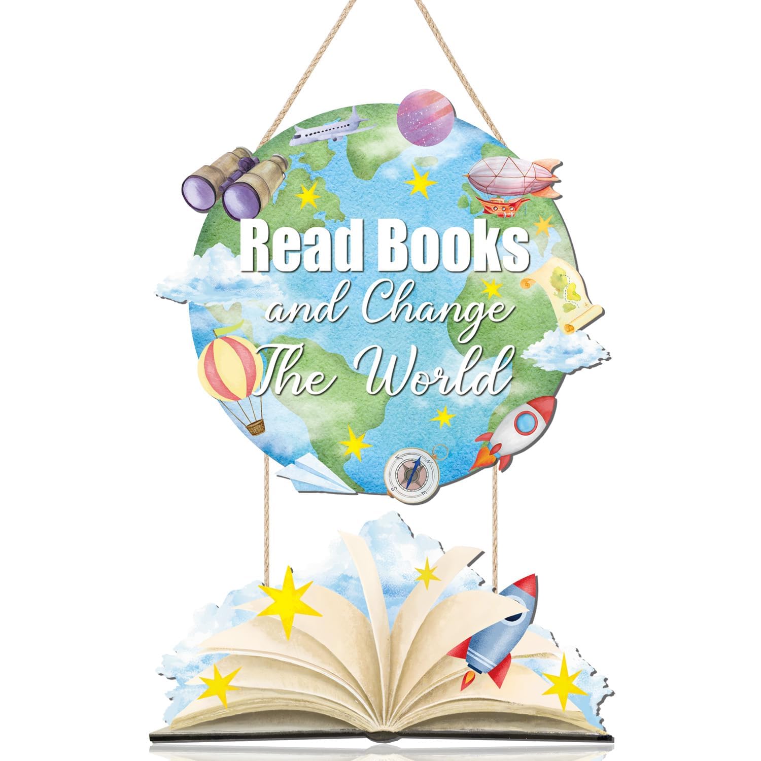 Mandala Soul Read Books and Change The World Motivational Sign Hanging(11.4''x16.2''), Rustic Reading Corner Classroom Library Wall Decor, Inspirational Reading Sign Plaque Gift for Book Reading Lover Kids-image-17
