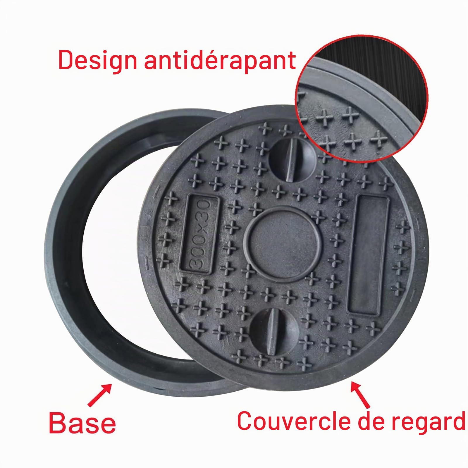 Couvercle de Regard Rond avec Cadre, Couvercle Fosse Septique Plastique avec Base, Plaque d'Égout Antidérapant pour Jardin, Terrasse(Green)